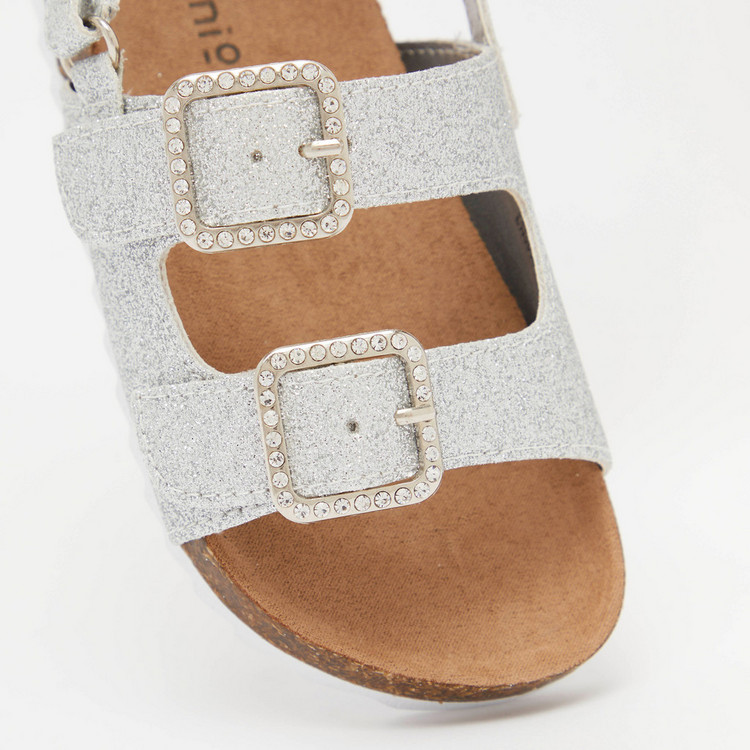 Juniors Glitter Textured Sandals with Hook and Loop Closure