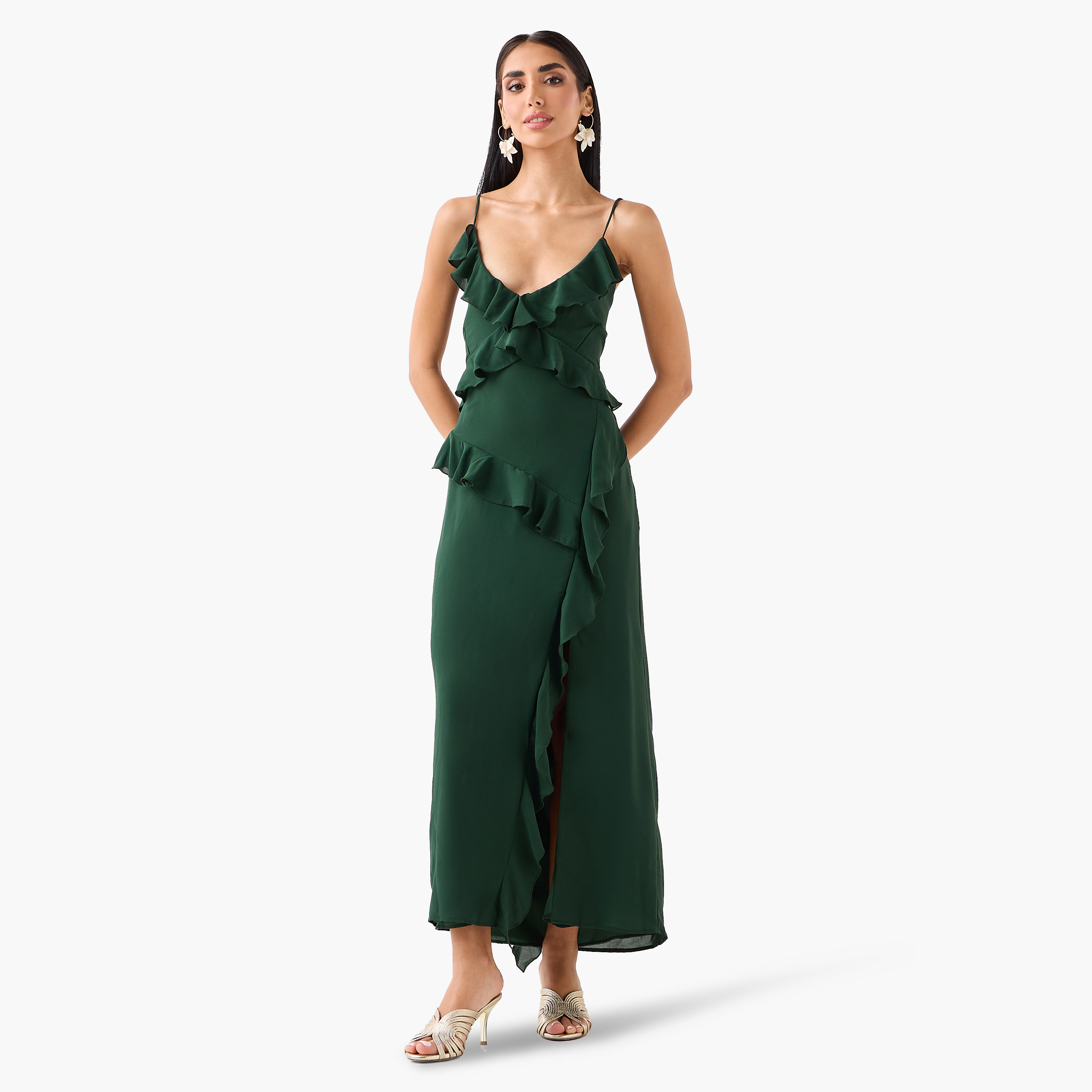 Golden Apple Ruffled Shoulder Straps Women's Maxi Dress-women-clothing-dresses-image-6