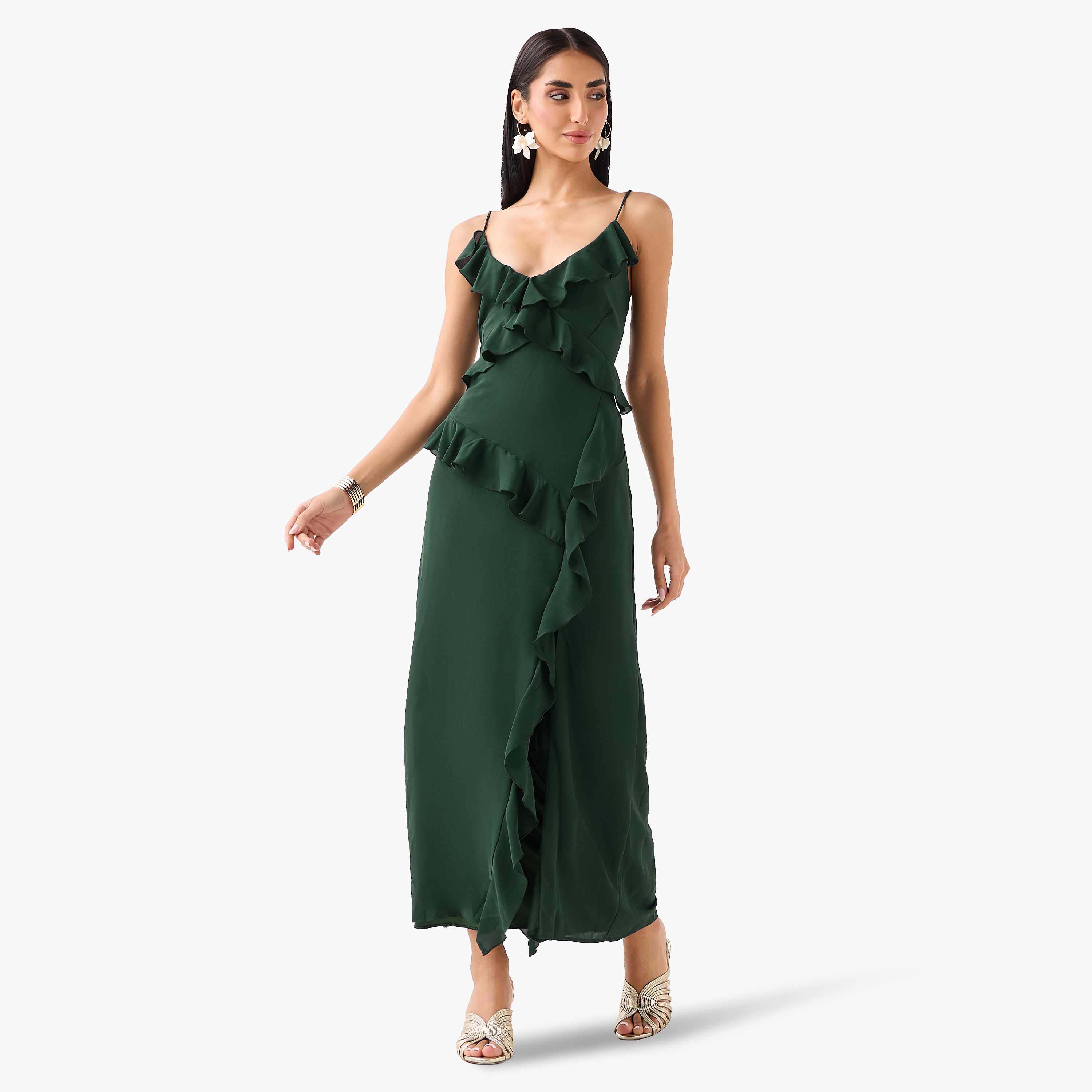 Golden Apple Ruffled Shoulder Straps Women's Maxi Dress-women-clothing-dresses-image-8