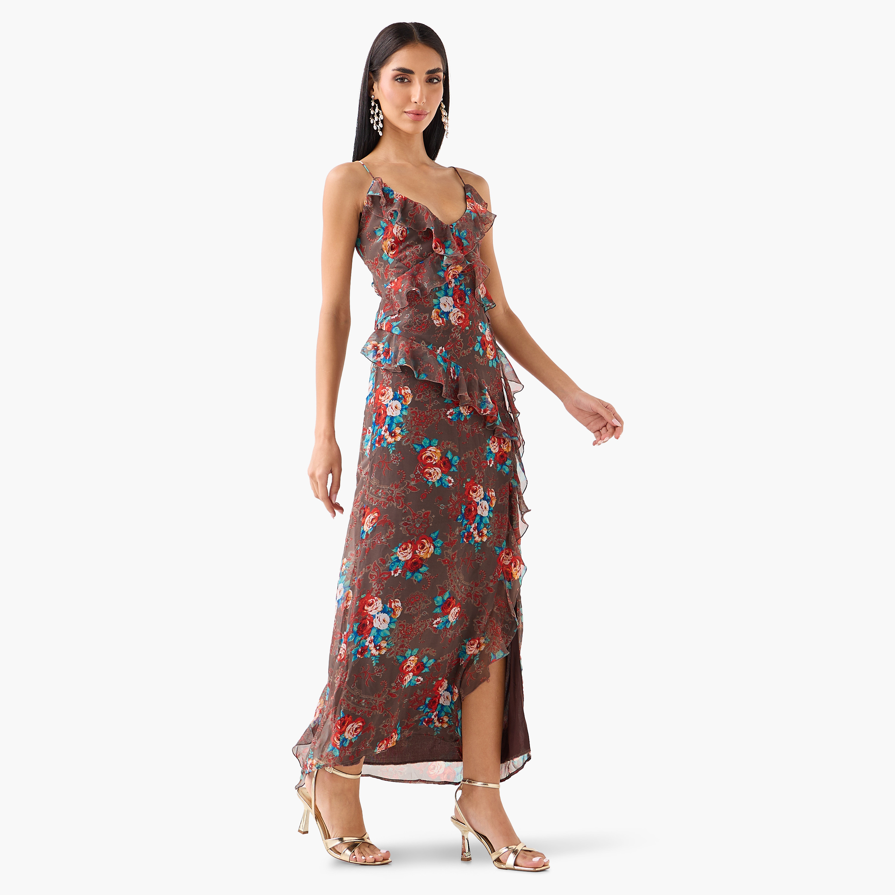 Golden Apple Ruffled Shoulder Straps Women's Maxi Dress-women-clothing-dresses-image-3