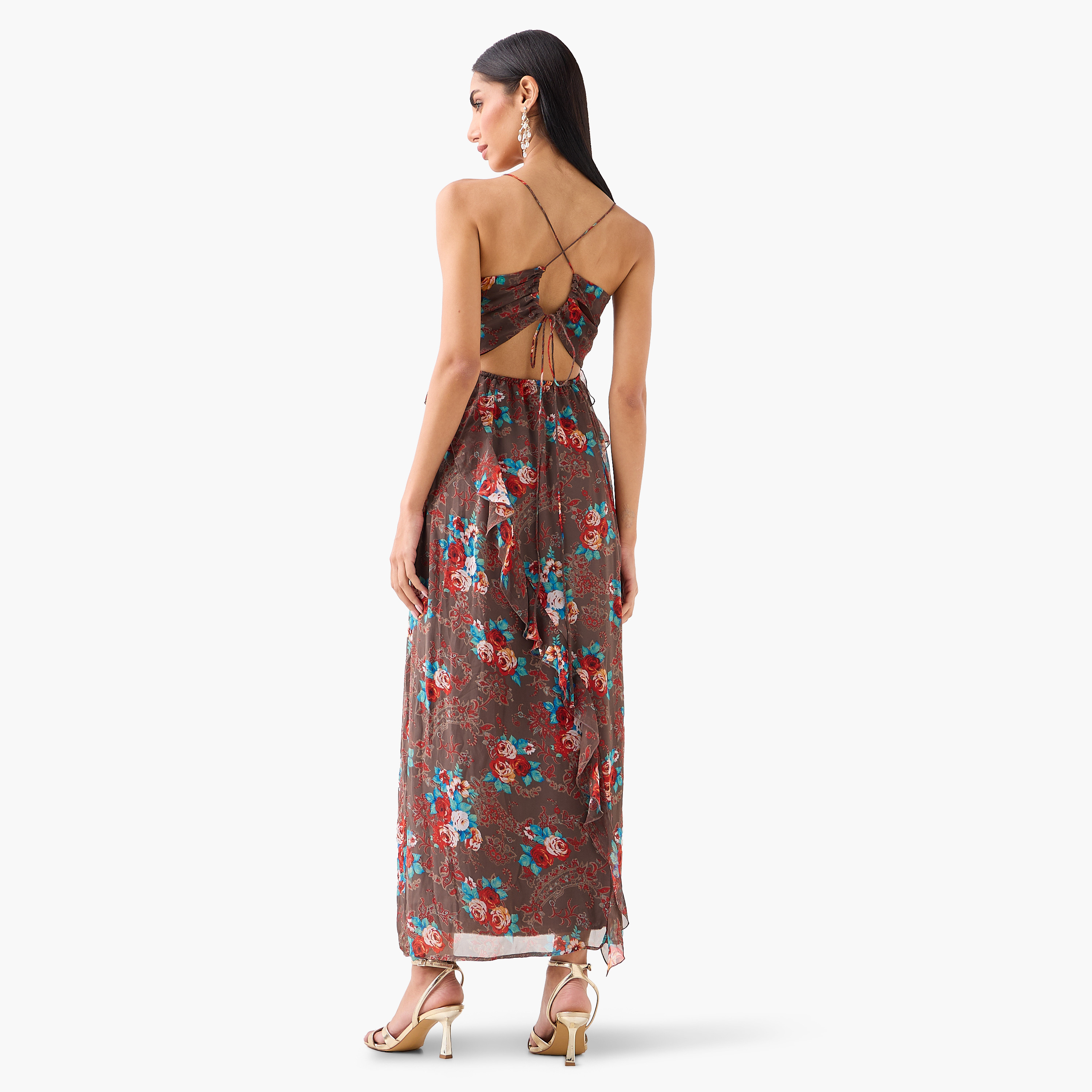 Golden Apple Ruffled Shoulder Straps Women's Maxi Dress-women-clothing-dresses-image-4