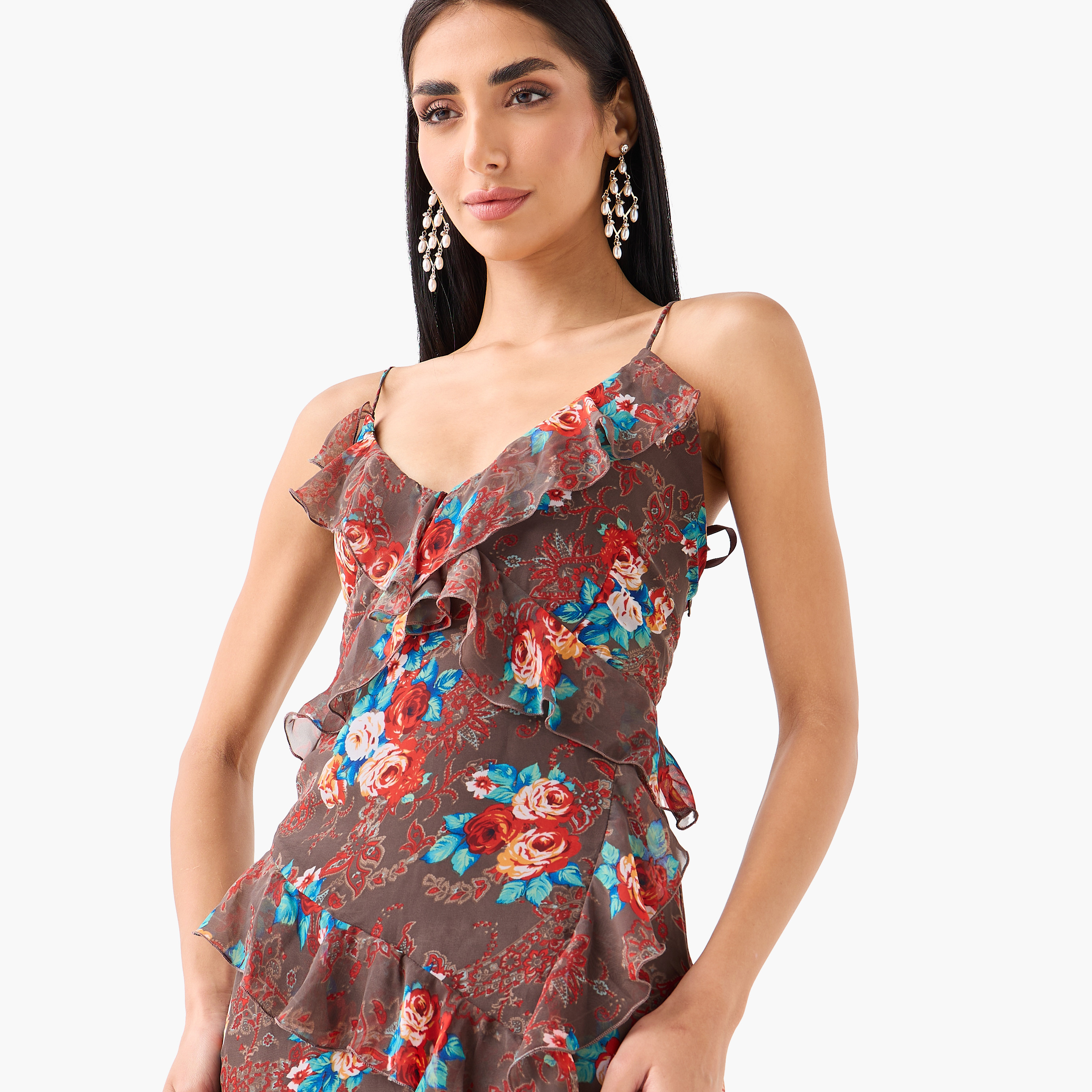 Golden Apple Ruffled Shoulder Straps Women's Maxi Dress-women-clothing-dresses-image-5