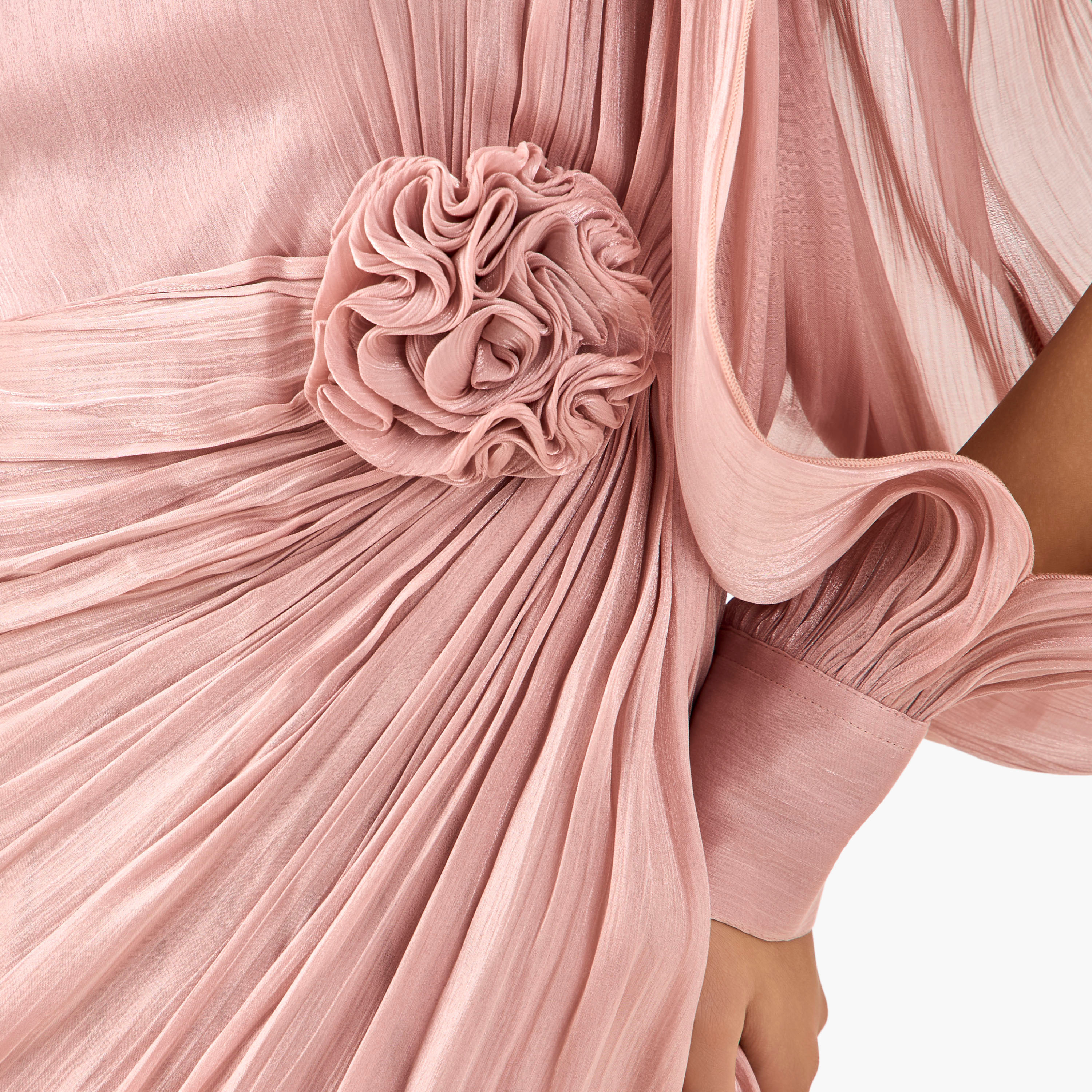 Floral Applique Golden Apple One Shoulder Maxi Polyester Dress with Drape Accent-women-clothing-dresses-image-5