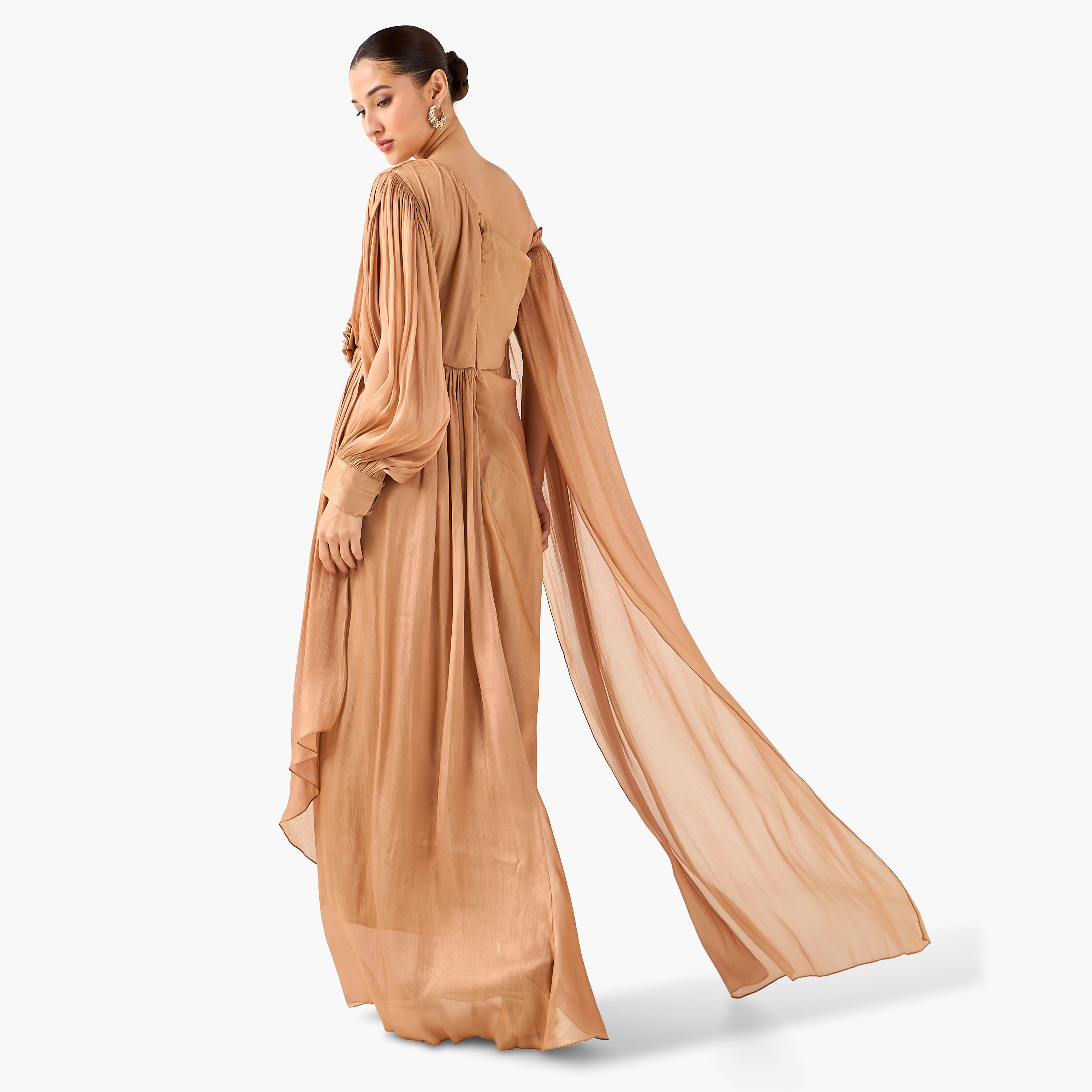 فستان بوليستر ماكسي بكتف واحد وتزيينات ثنايا وزخارف زهرية من جولدن أبل-women-clothing-dresses-image-9