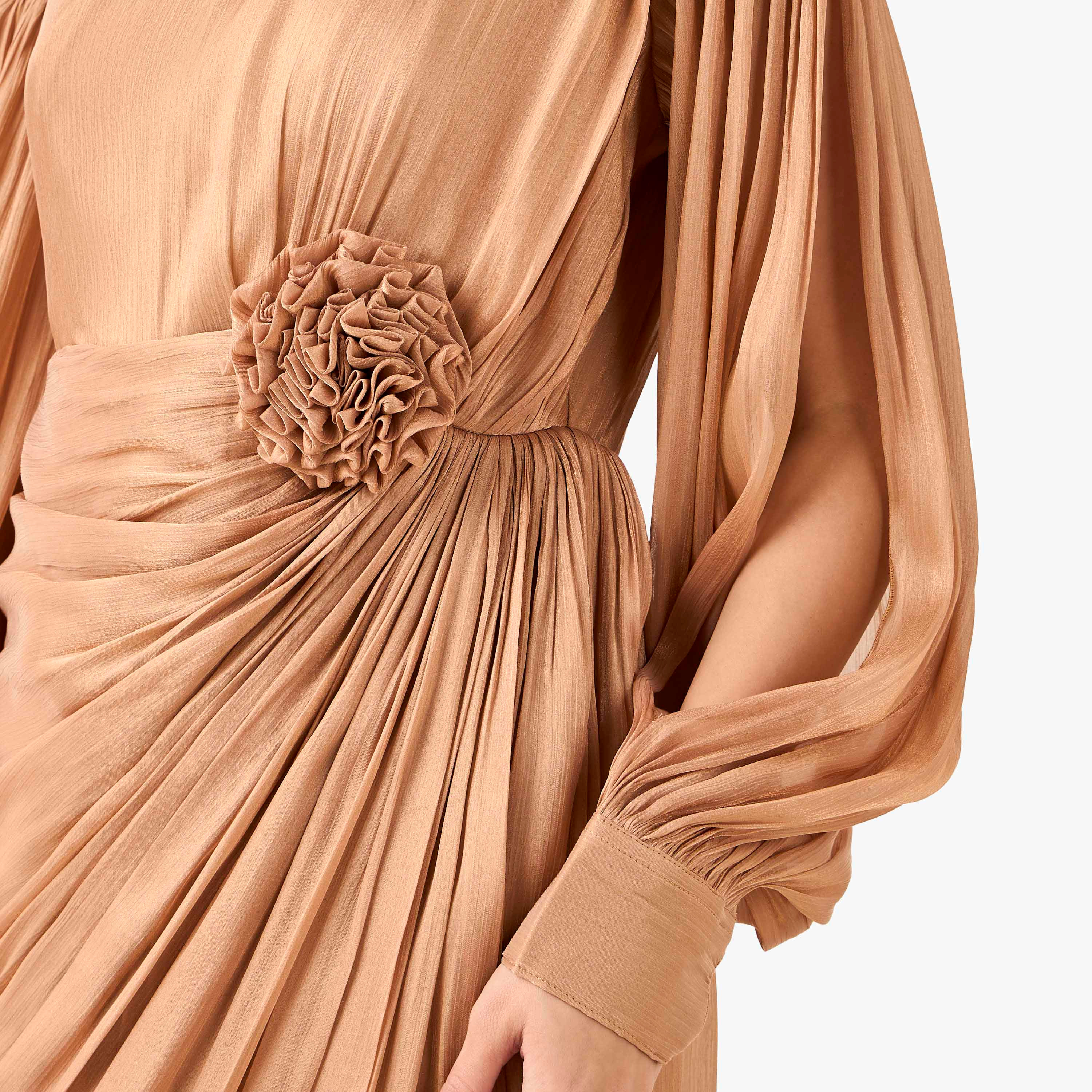 فستان بوليستر ماكسي بكتف واحد وتزيينات ثنايا وزخارف زهرية من جولدن أبل-women-clothing-dresses-image-11