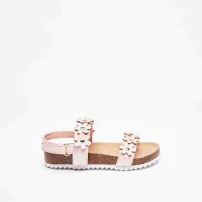 Flower Detail Cork Sandals with Hook and Loop Closure-Baby Girl%27s Sandals-image-0