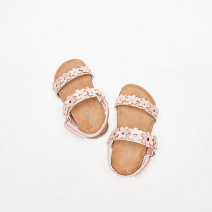 Flower Detail Cork Sandals with Hook and Loop Closure-Baby Girl%27s Sandals-image-1