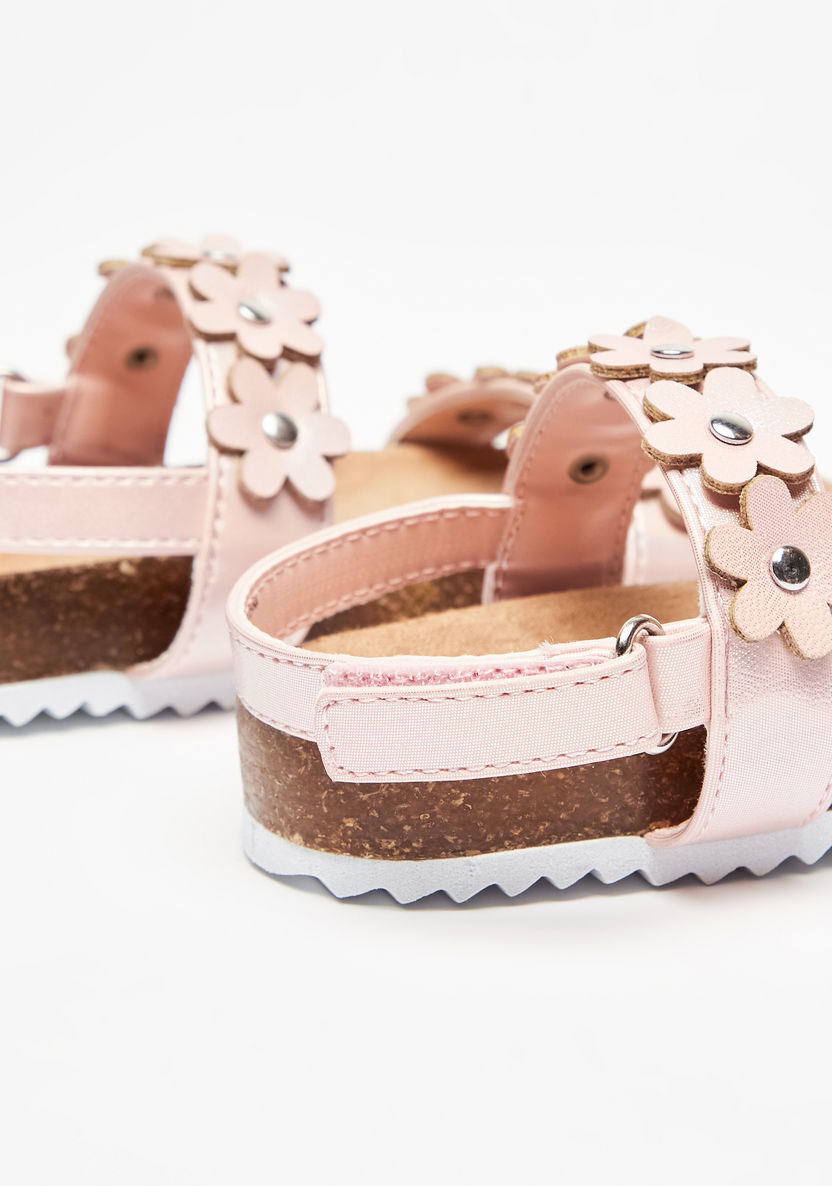 Flower Detail Cork Sandals with Hook and Loop Closure-Baby Girl%27s Sandals-image-2