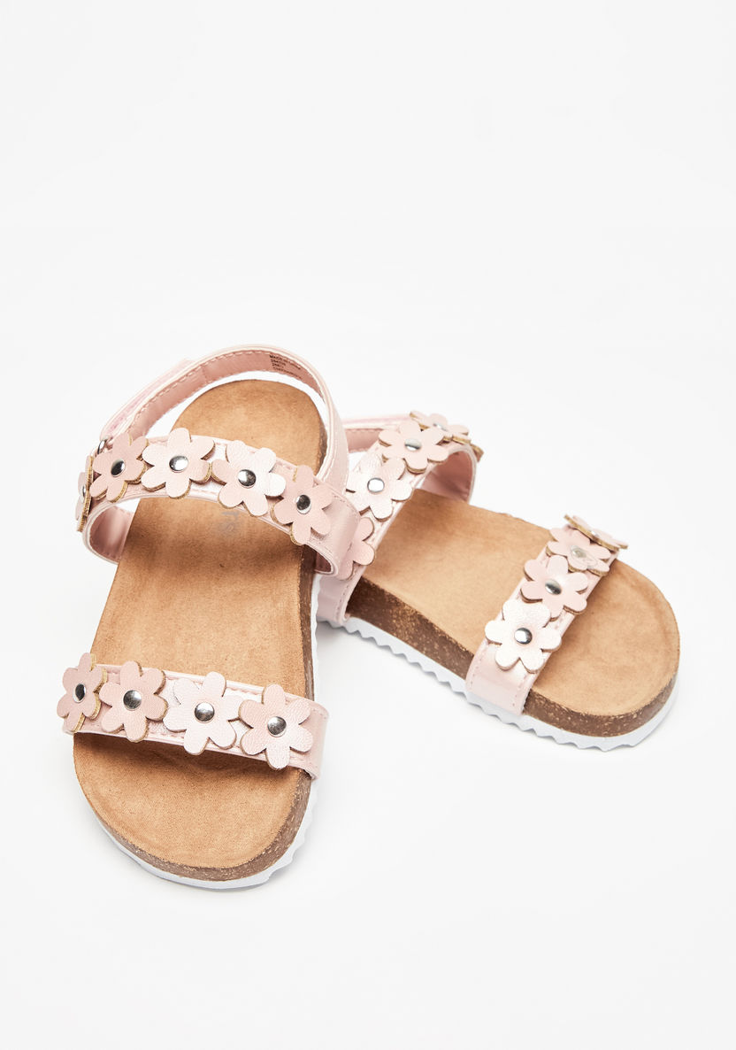 Flower Detail Cork Sandals with Hook and Loop Closure-Baby Girl%27s Sandals-image-3