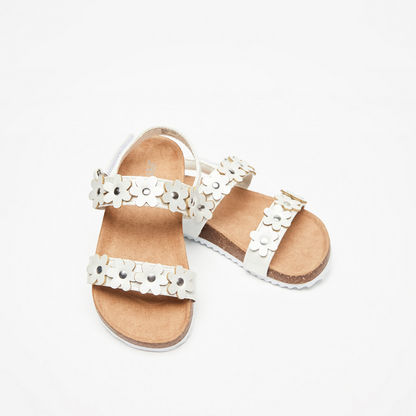 Flower Detail Cork Sandals with Hook and Loop Closure-Baby Girl%27s Sandals-image-3