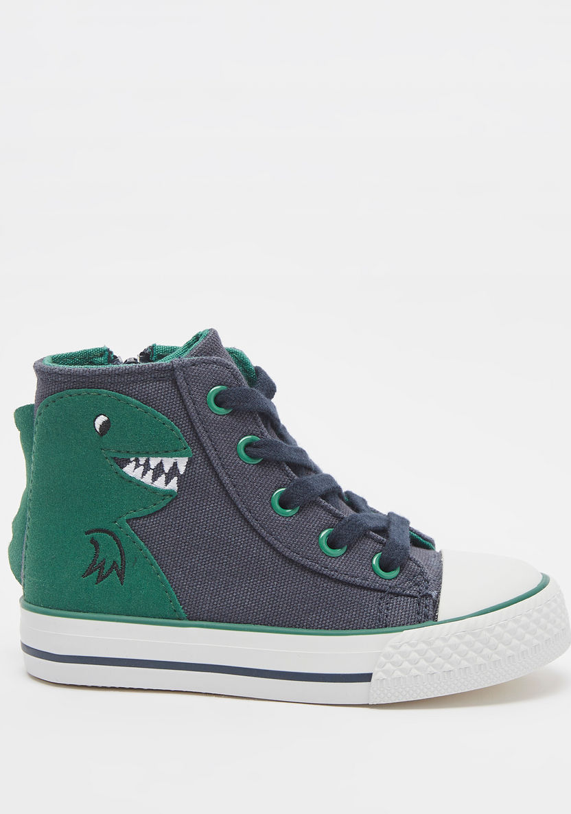 Juniors Dinosaur Applique High Cut Sneakers with Zip Closure-Boy%27s Sneakers-image-0