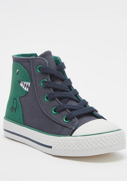Juniors Dinosaur Applique High Cut Sneakers with Zip Closure-Boy%27s Sneakers-image-1