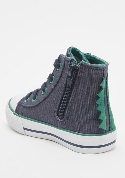 Juniors Dinosaur Applique High Cut Sneakers with Zip Closure-Boy%27s Sneakers-image-2
