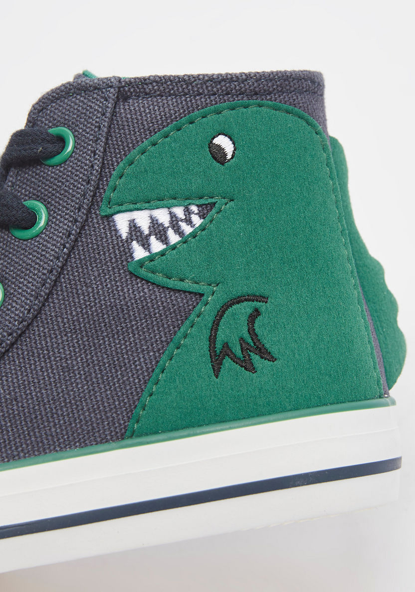 Juniors Dinosaur Applique High Cut Sneakers with Zip Closure-Boy%27s Sneakers-image-3