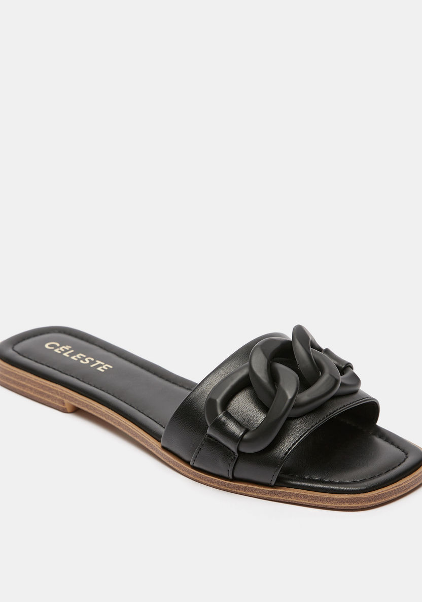 Celeste Women's Slip-On Slide Sandals with Chain Accent-Women%27s Flat Sandals-image-1
