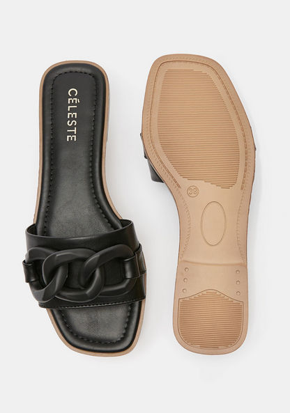 Celeste Women's Slip-On Slide Sandals with Chain Accent-Women%27s Flat Sandals-image-4