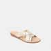 Le Confort Solid Cross Strap Slide Sandals with Metal Accent-Women%27s Flat Sandals-thumbnailMobile-1