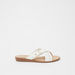 Le Confort Solid Cross Strap Slide Sandals with Metal Accent-Women%27s Flat Sandals-thumbnailMobile-0