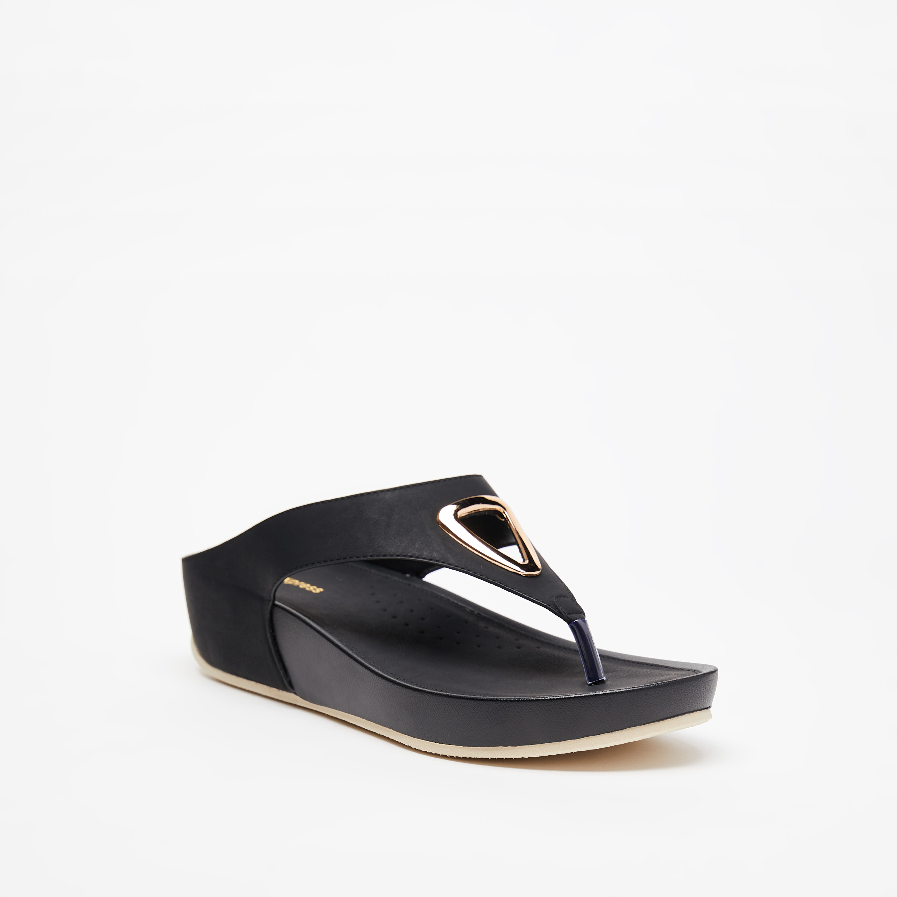 Metal Accented Slip-On Sandals with Flatform Heels-women-shoes-flats-sandals-image-1