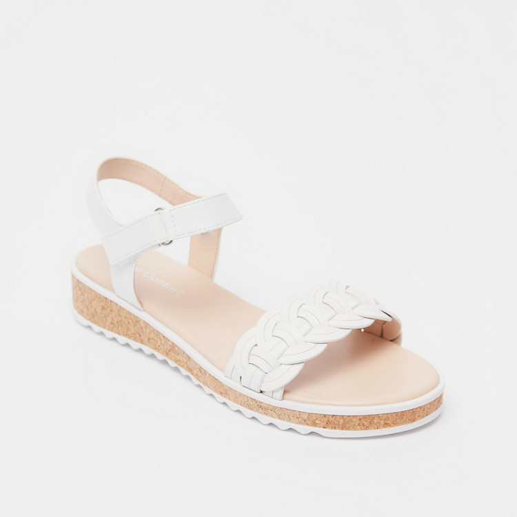 Le Confort Strap Sandals with Cork Detail and Hook and Loop Closure
