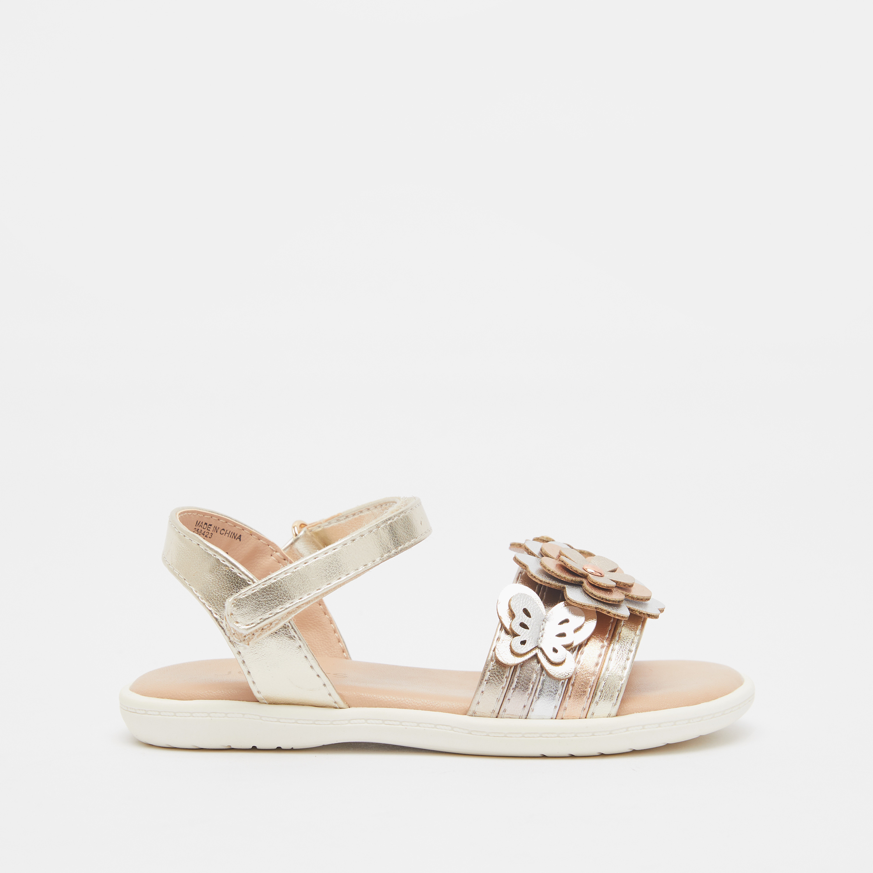 Juniors Flat Sandals with Hook and Loop Closure-baby-girls-shoes-sandals-image-1
