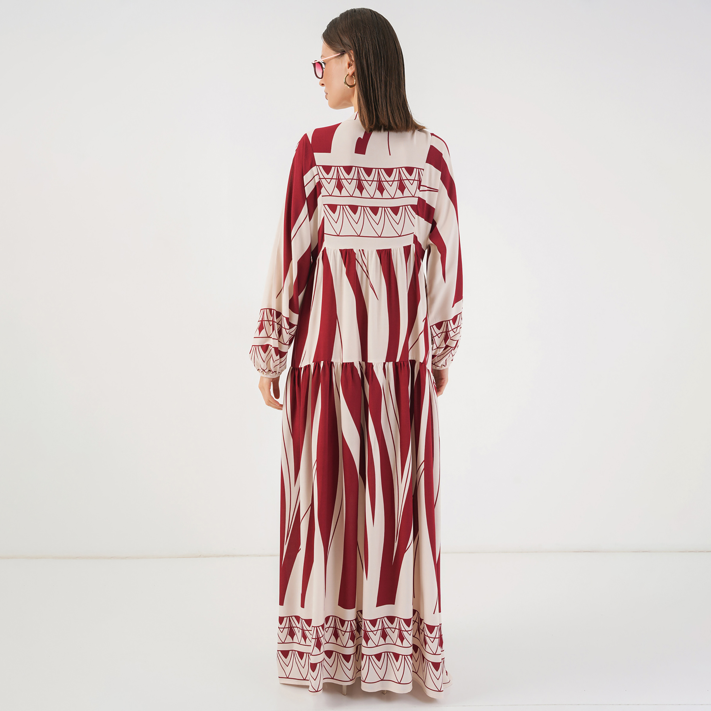 فستان ماكسي نسائي واسع بياقة ماندارين وطبعة ملونة من بيجدارت-women-clothing-dresses-image-13