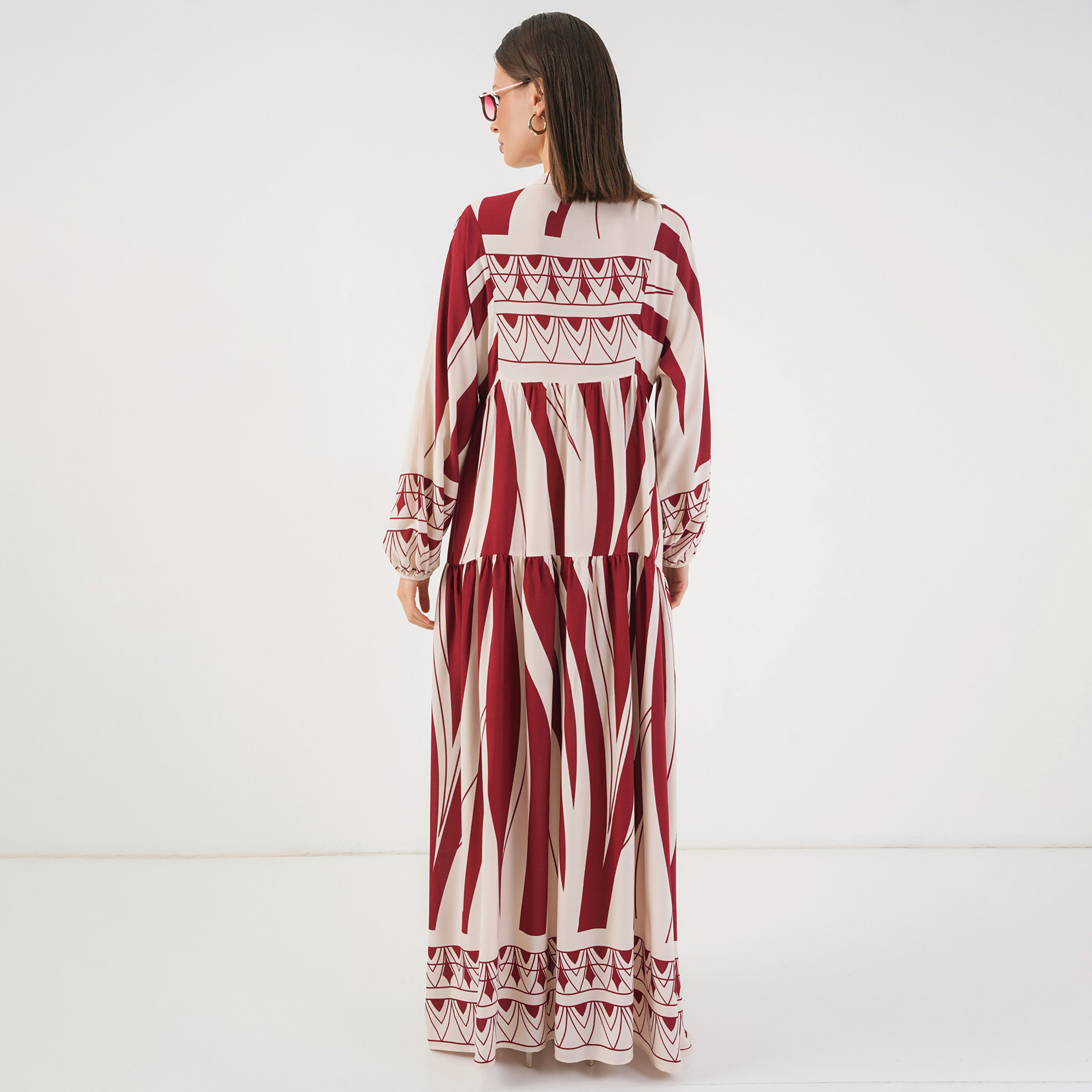 فستان ماكسي نسائي واسع بياقة ماندارين وطبعة ملونة من بيجدارت-women-clothing-dresses-image-13