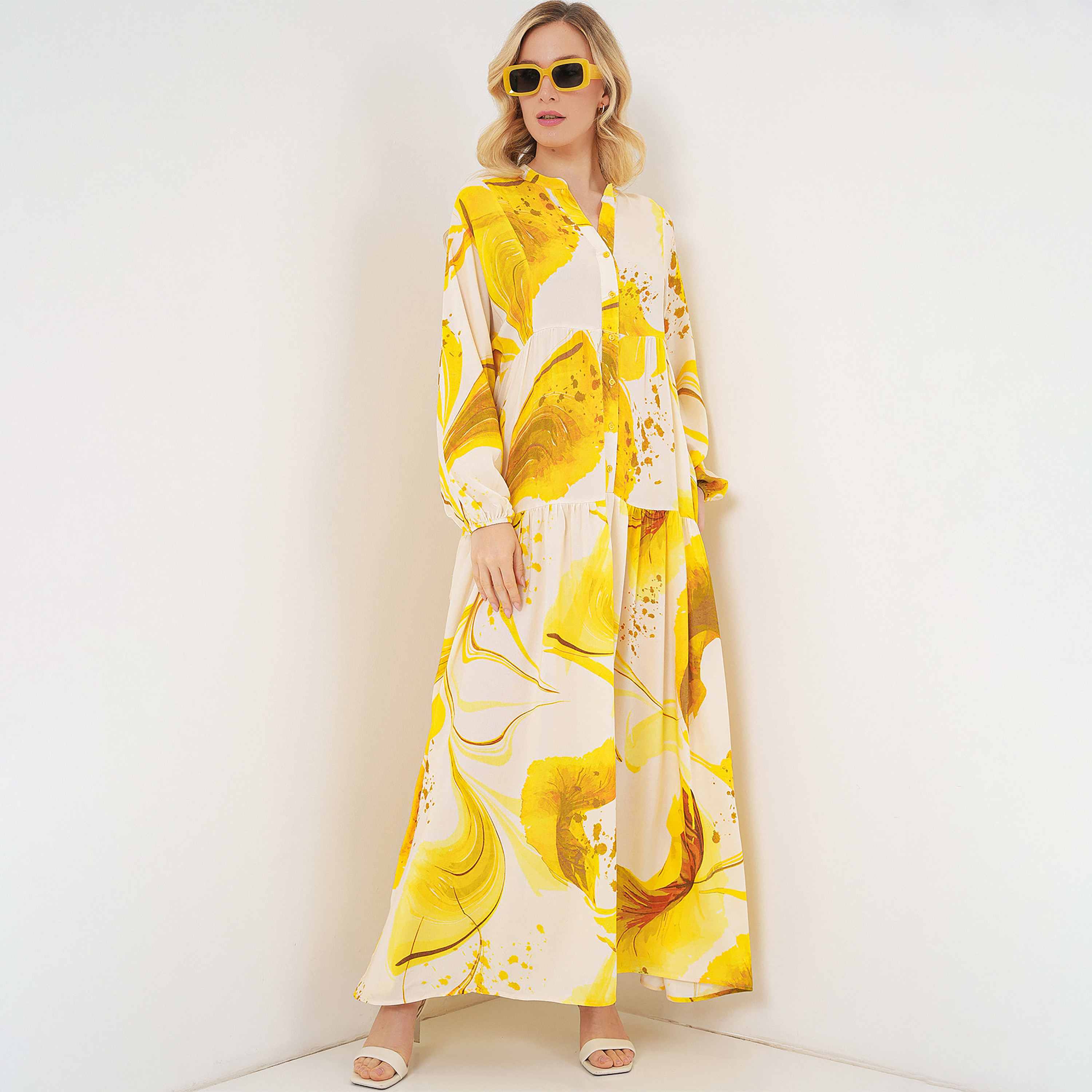 فستان ماكسي نسائي واسع بياقة ماندارين وطبعة تجريدية من بيجدارت-women-clothing-dresses-image-5