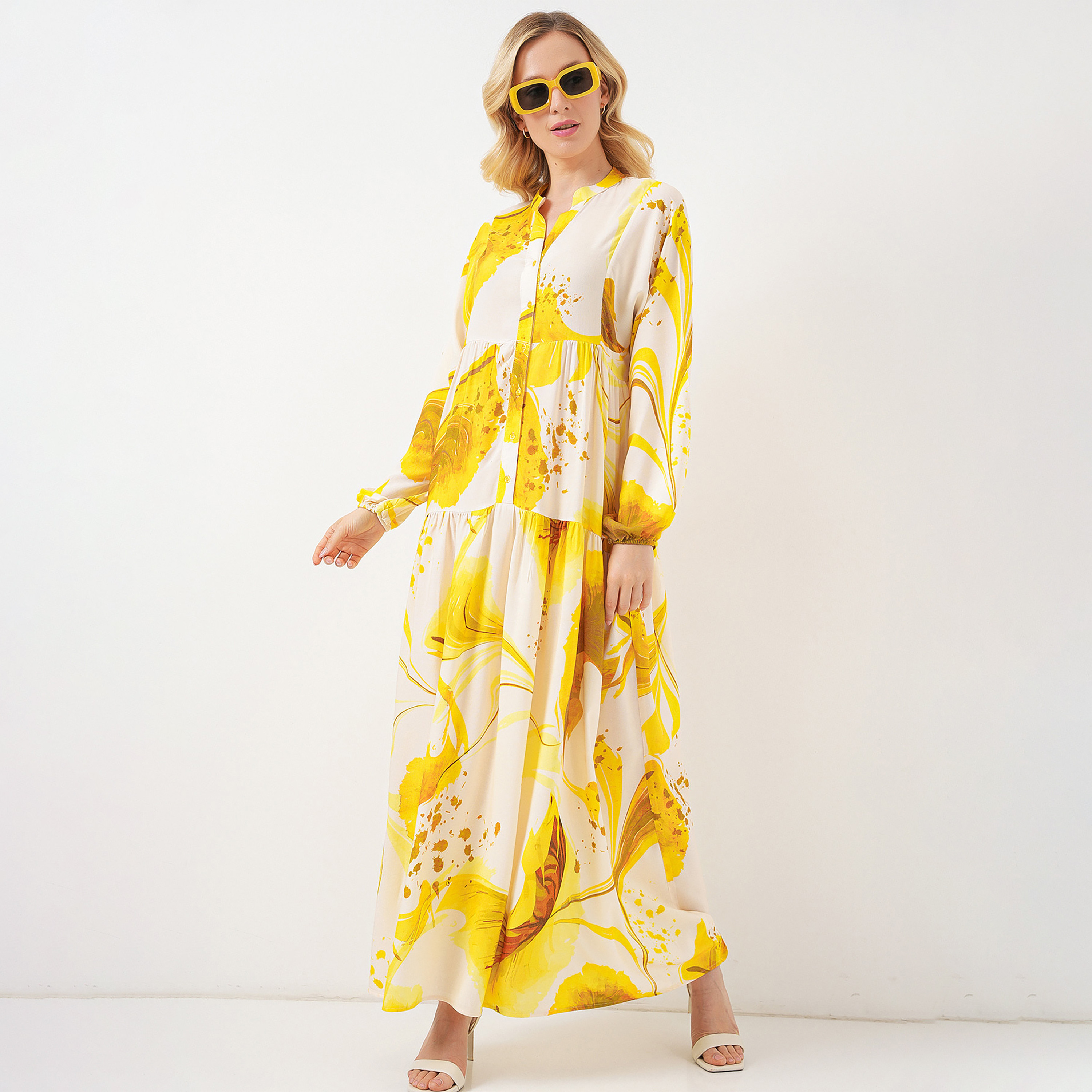 فستان ماكسي نسائي واسع بياقة ماندارين وطبعة تجريدية من بيجدارت-women-clothing-dresses-image-8