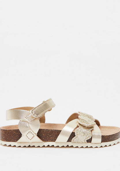 Juniors Metallic Sandals with Hook and Loop Closure and Glitter Detail-Girl%27s Sandals-image-0