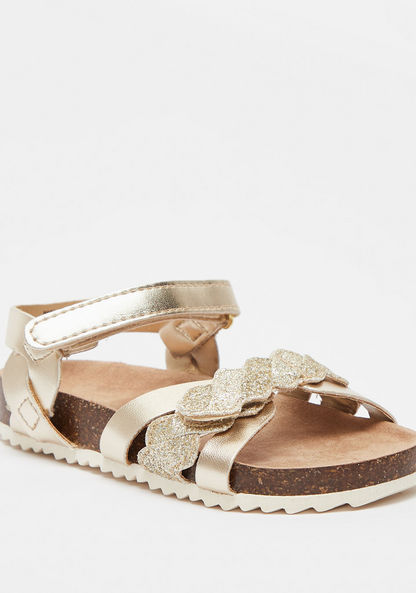 Juniors Metallic Sandals with Hook and Loop Closure and Glitter Detail