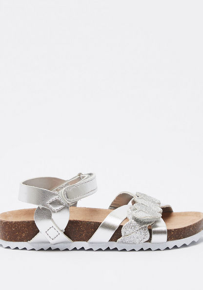 Juniors Metallic Sandals with Hook and Loop Closure and Glitter Detail