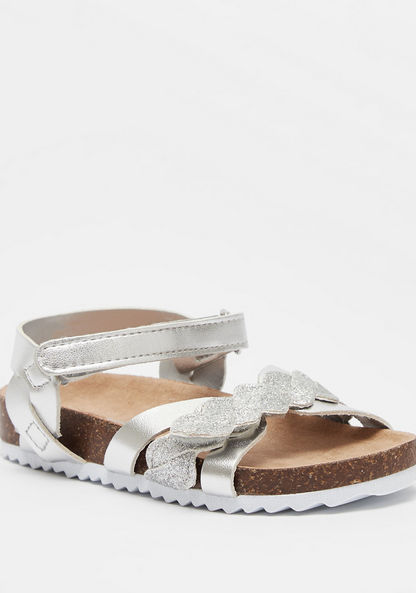 Juniors Metallic Sandals with Hook and Loop Closure and Glitter Detail-Girl%27s Sandals-image-1
