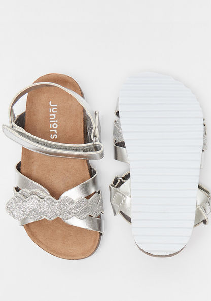 Juniors Metallic Sandals with Hook and Loop Closure and Glitter Detail-Girl%27s Sandals-image-4