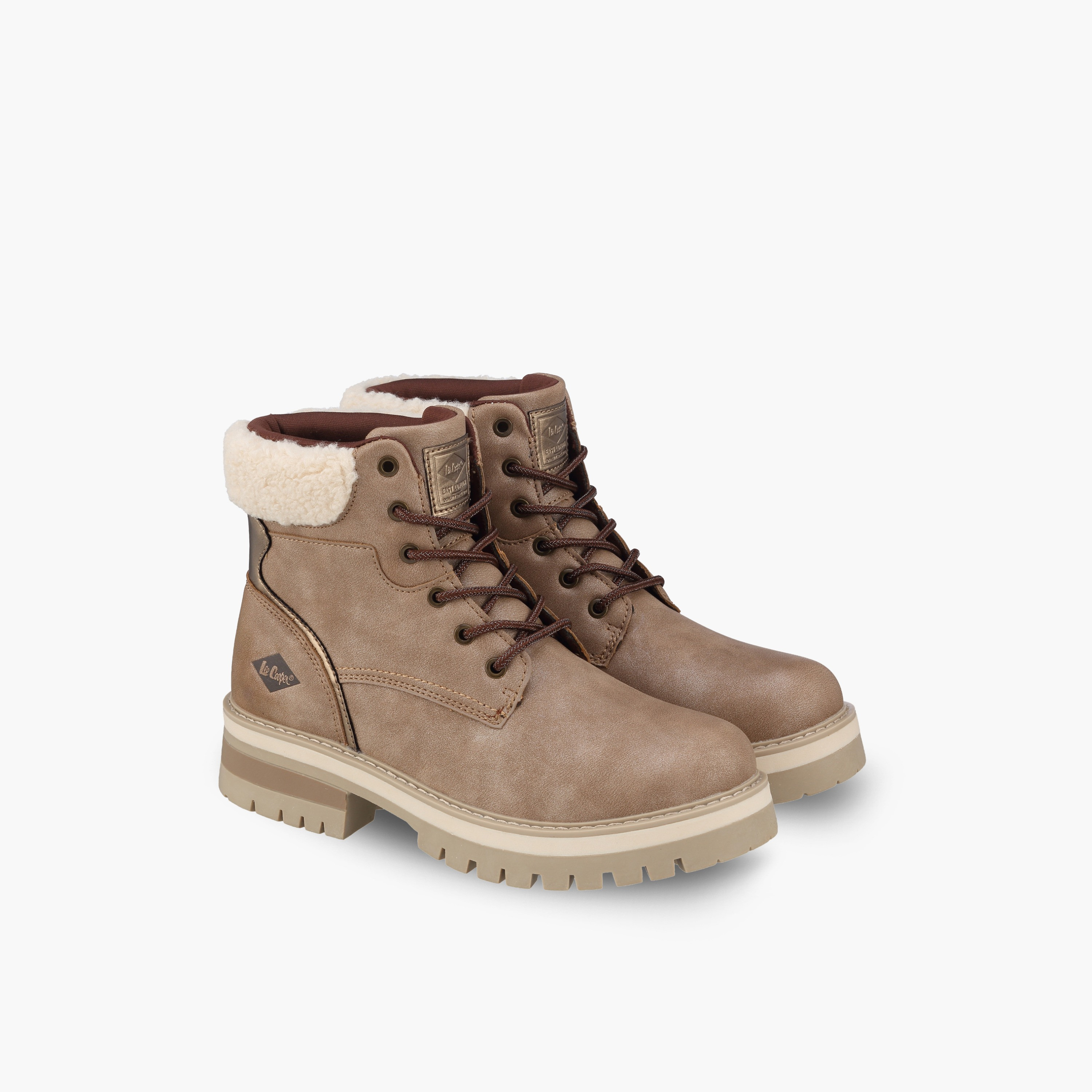 بوت بكاحل للنساء من الجلد الصناعي مع فرو صناعي ورباط إغلاق من لي كوبر-women-shoes-boots-image-1
