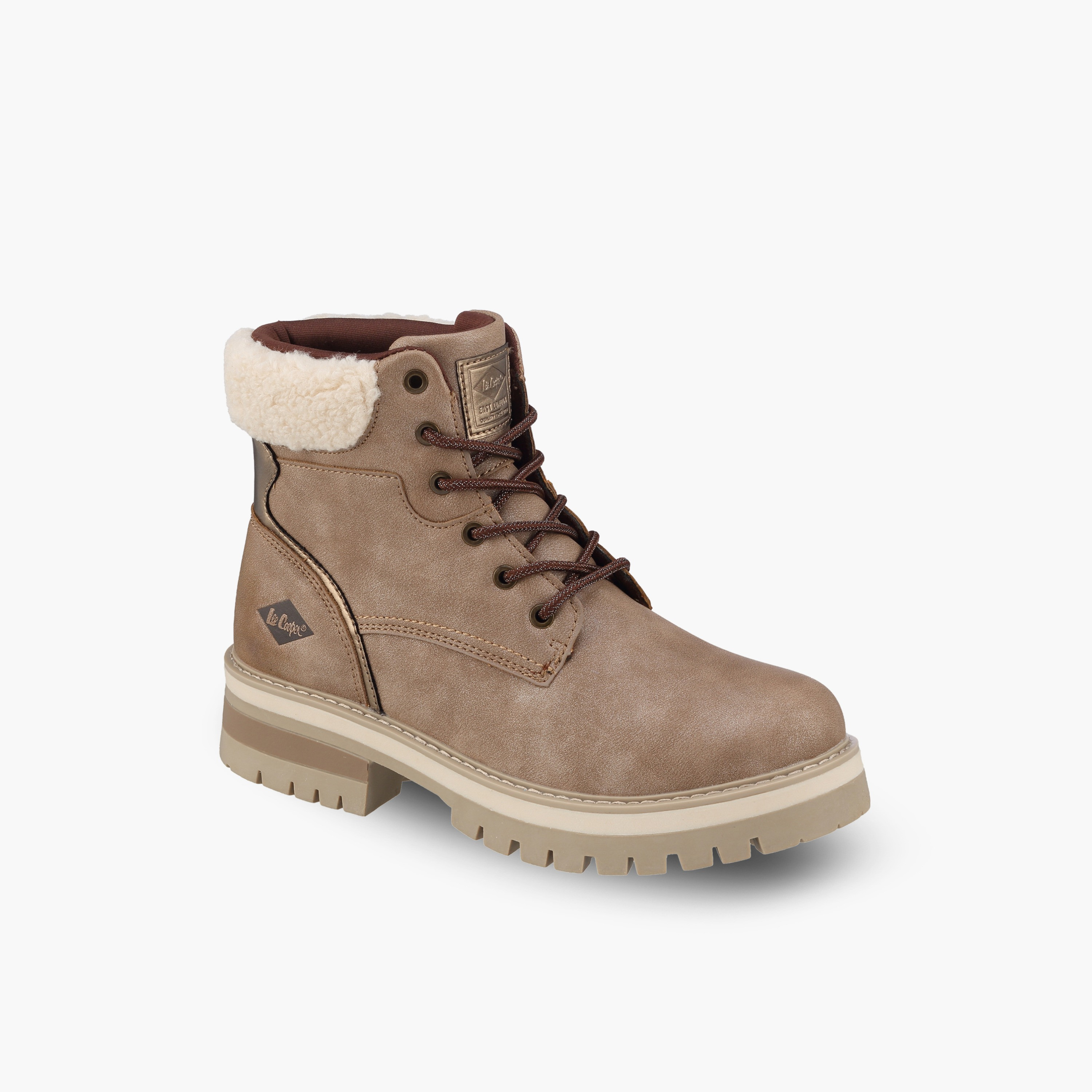 بوت بكاحل للنساء من الجلد الصناعي مع فرو صناعي ورباط إغلاق من لي كوبر-women-shoes-boots-image-2