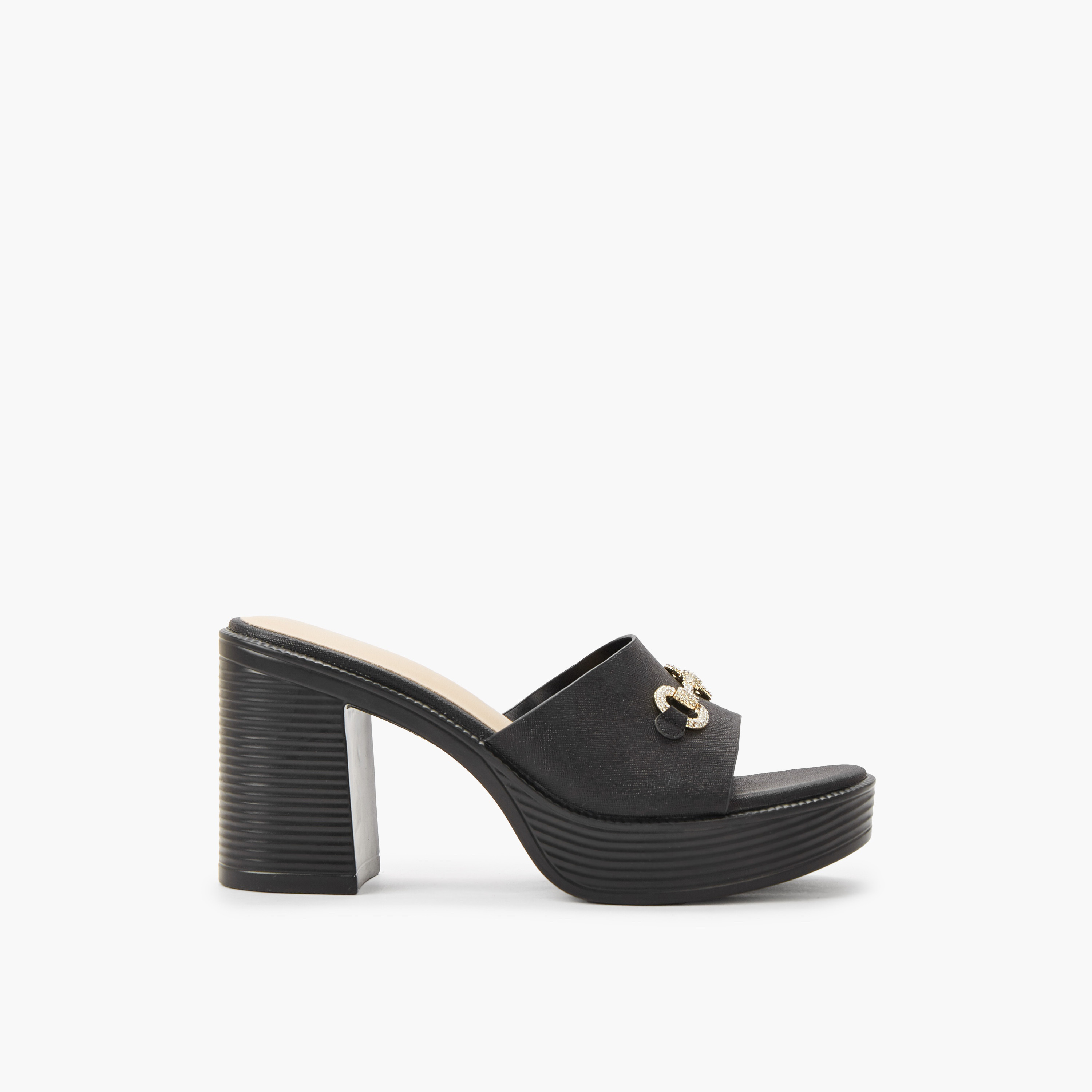 Surestep Women Lightweight Metallic Block Heel Sandals with Embellished Buckle-women-shoes-sandals-heeled-image-3