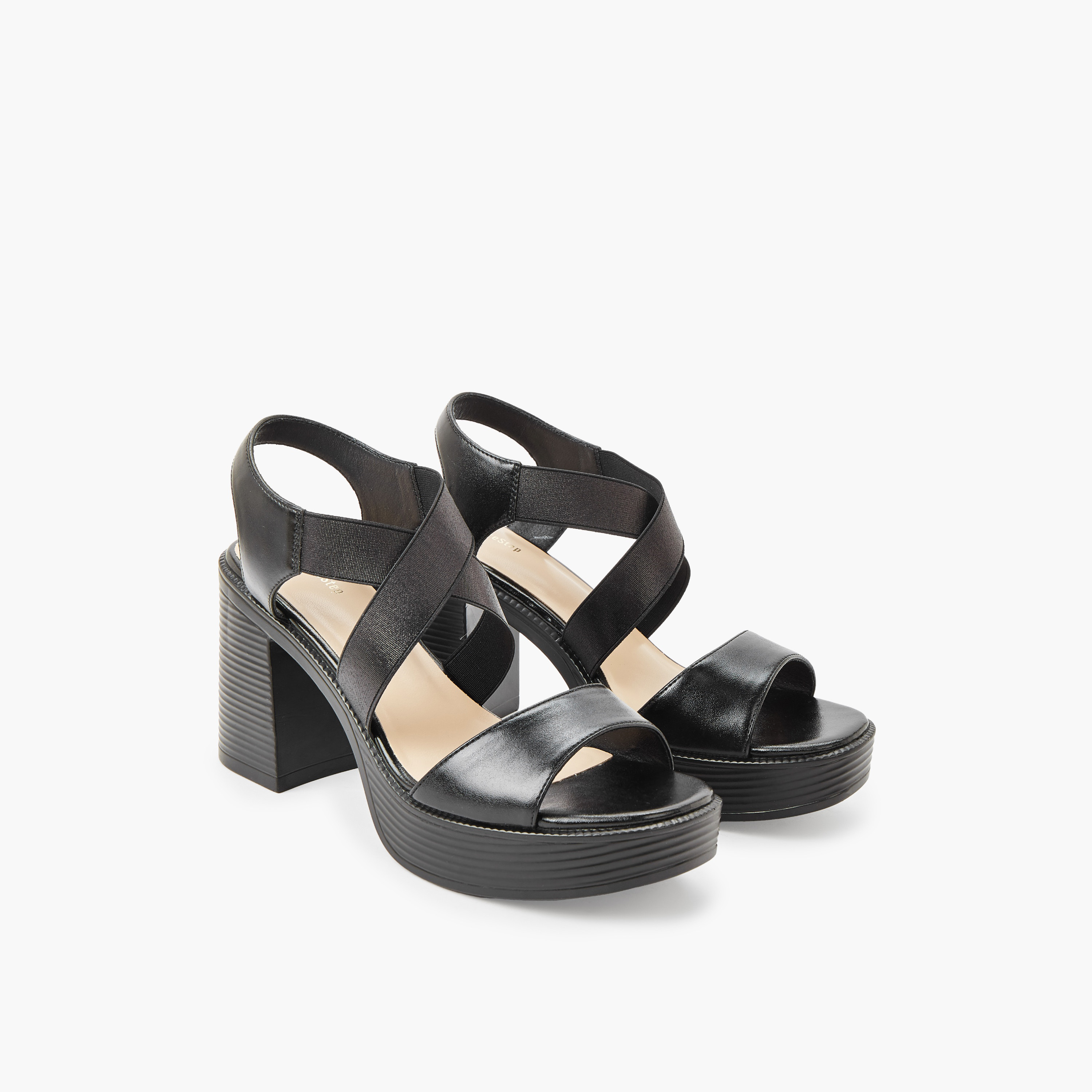 Surestep Women Lightweight Metallic Block Heel Sandals with Elastic Cross Straps-women-shoes-sandals-heeled-image-1