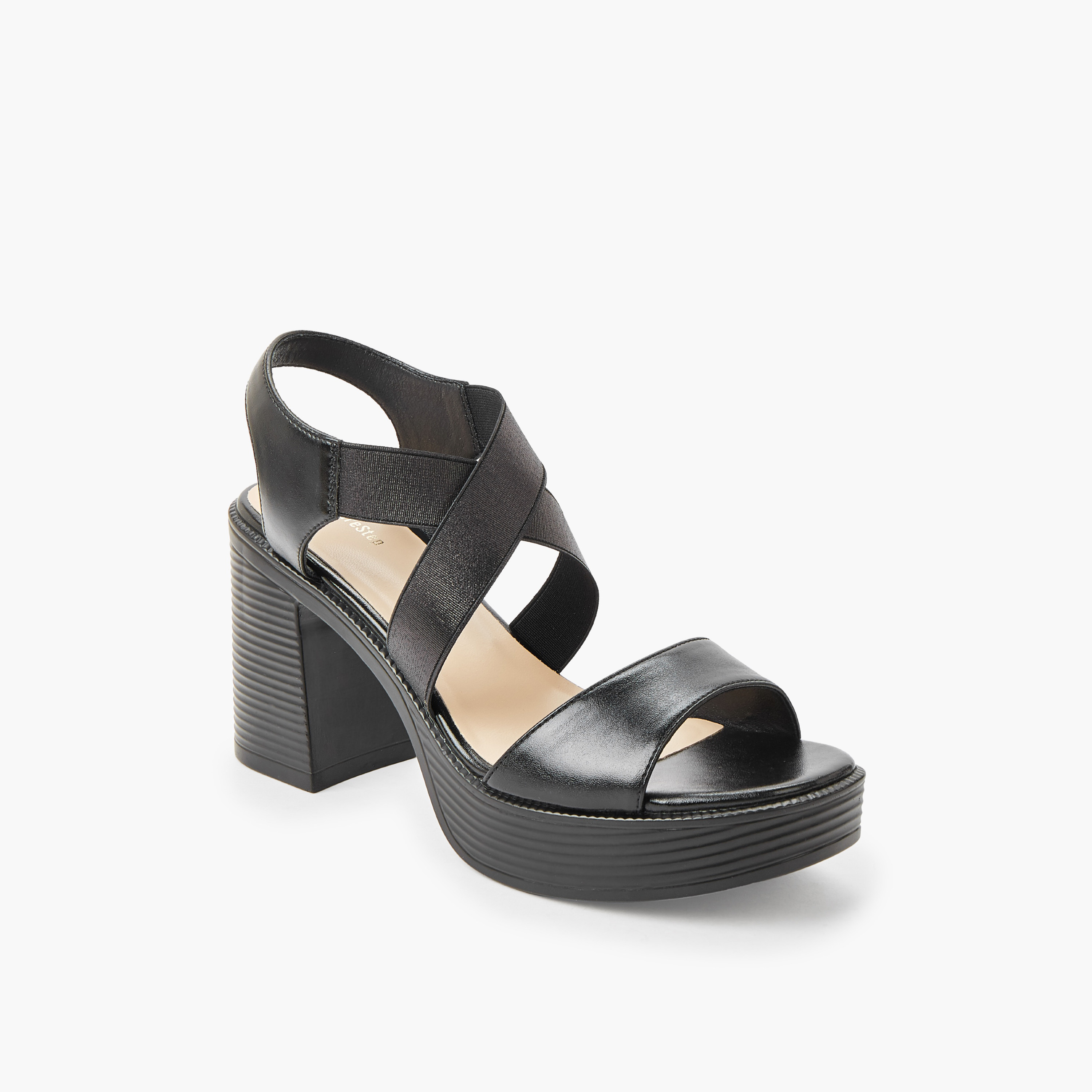 Surestep Women Lightweight Metallic Block Heel Sandals with Elastic Cross Straps-women-shoes-sandals-heeled-image-2