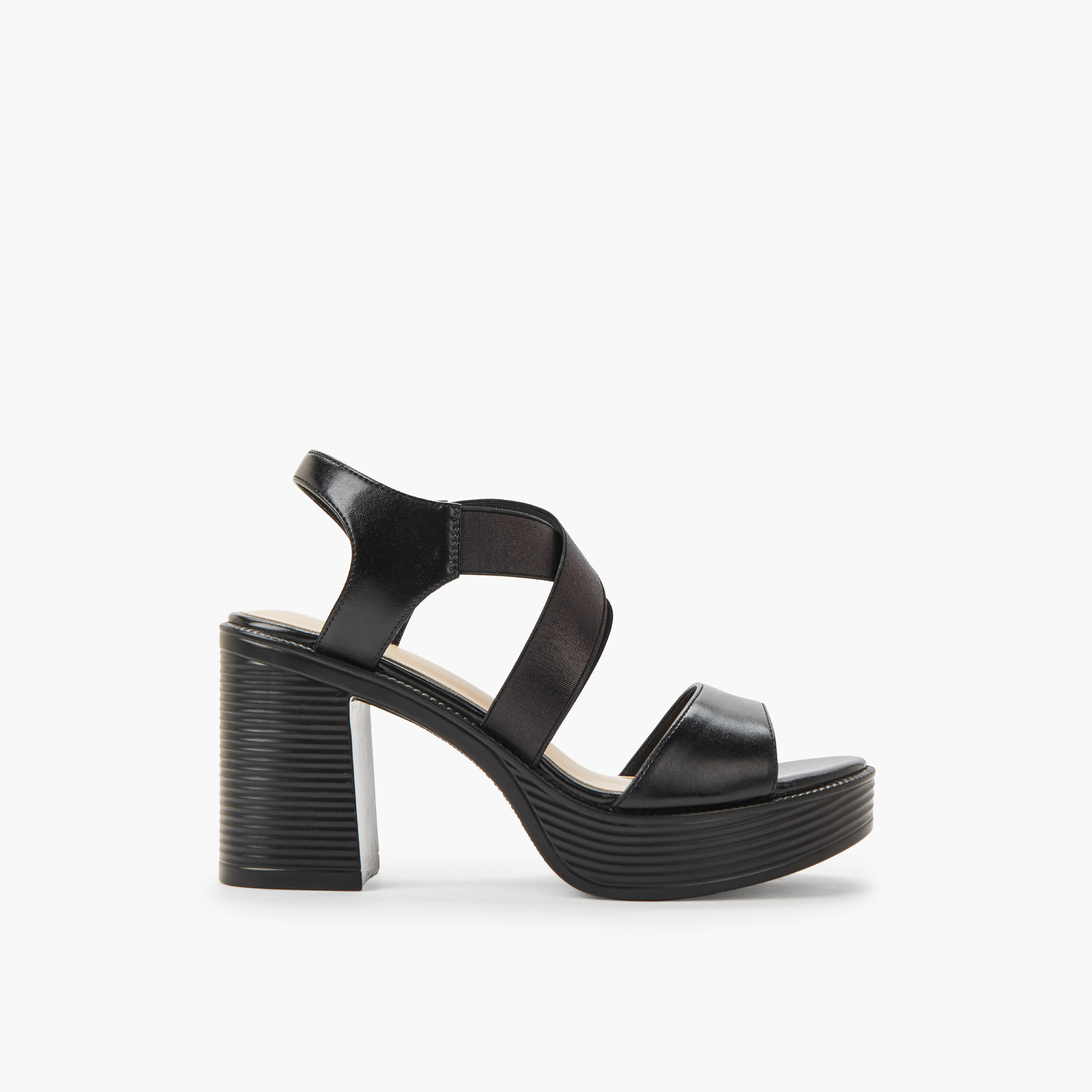 Surestep Women Lightweight Metallic Block Heel Sandals with Elastic Cross Straps-women-shoes-sandals-heeled-image-3
