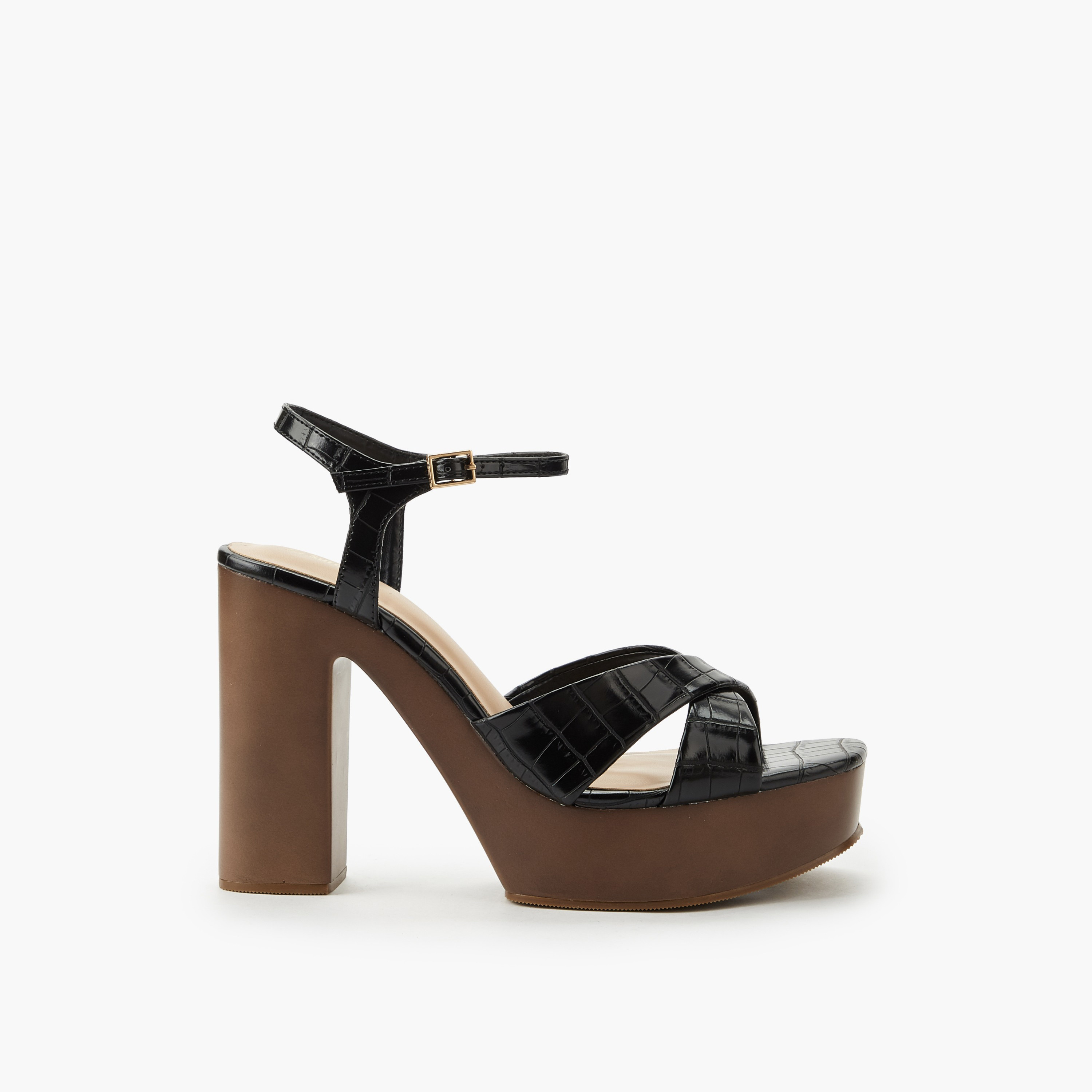 Surestep Women Textured Lightweight Platform Heel Sandals with Ankle Strap-women-shoes-sandals-heeled-image-3