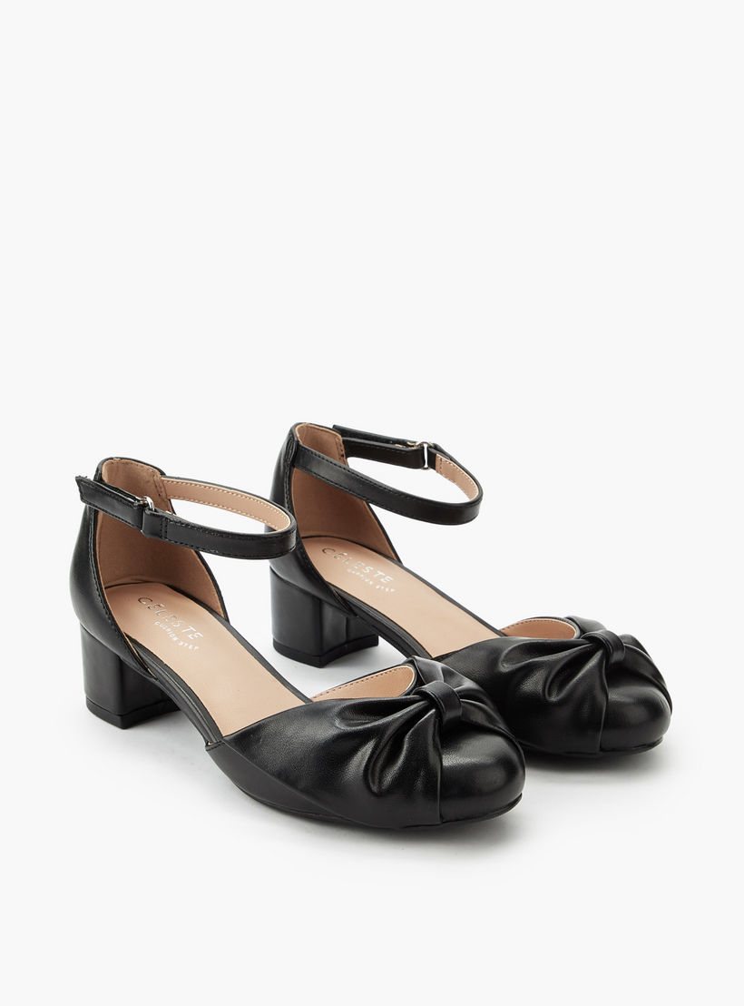 حذاء بكعب عريض وتفاصيل فيونكة ملتوية للبنات من سيليست-girls-shoes-sandals-image-1