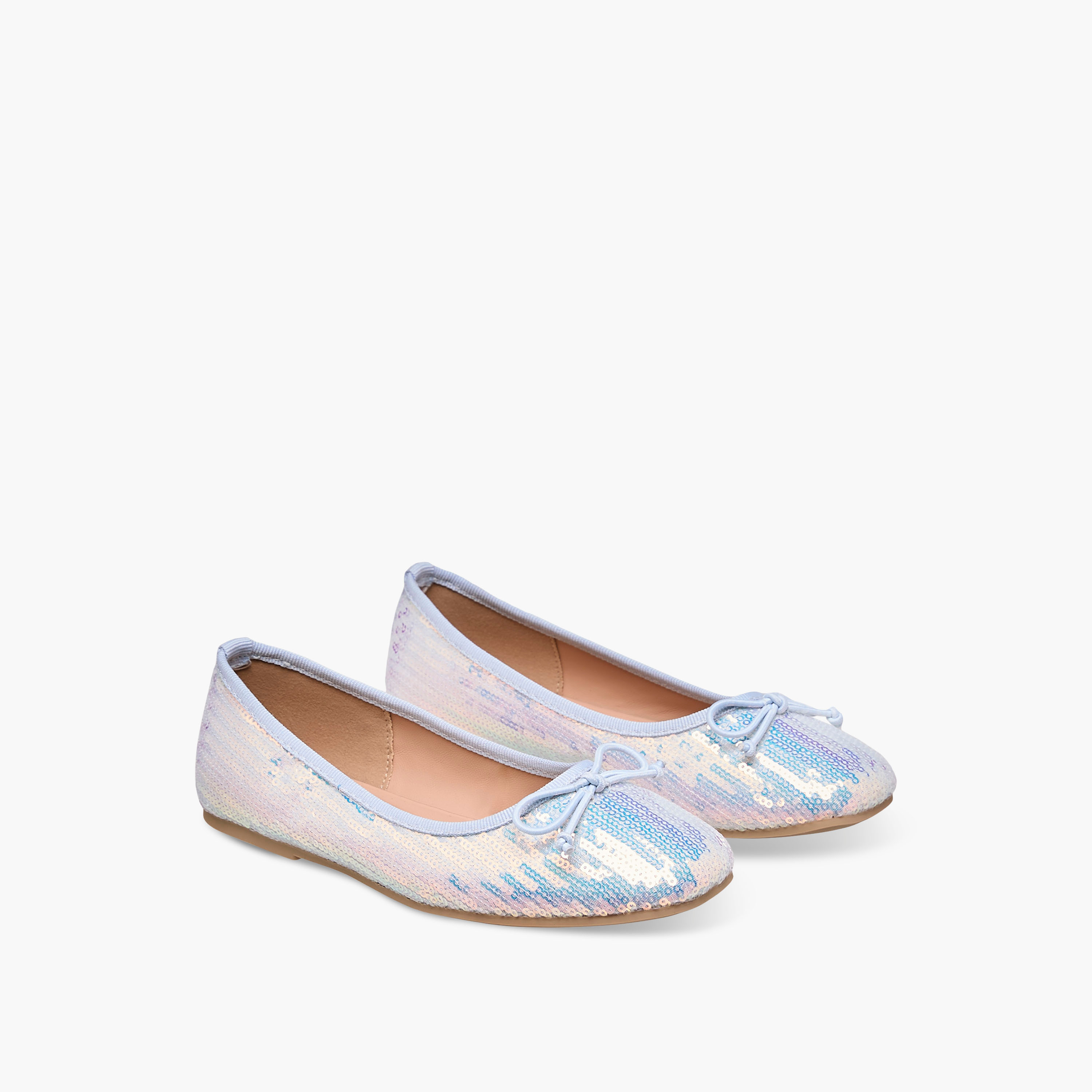 Little Missy Sequinned Slip-On Ballerina Shoes with Bow Detail-girls-shoes-ballerinas-image-1