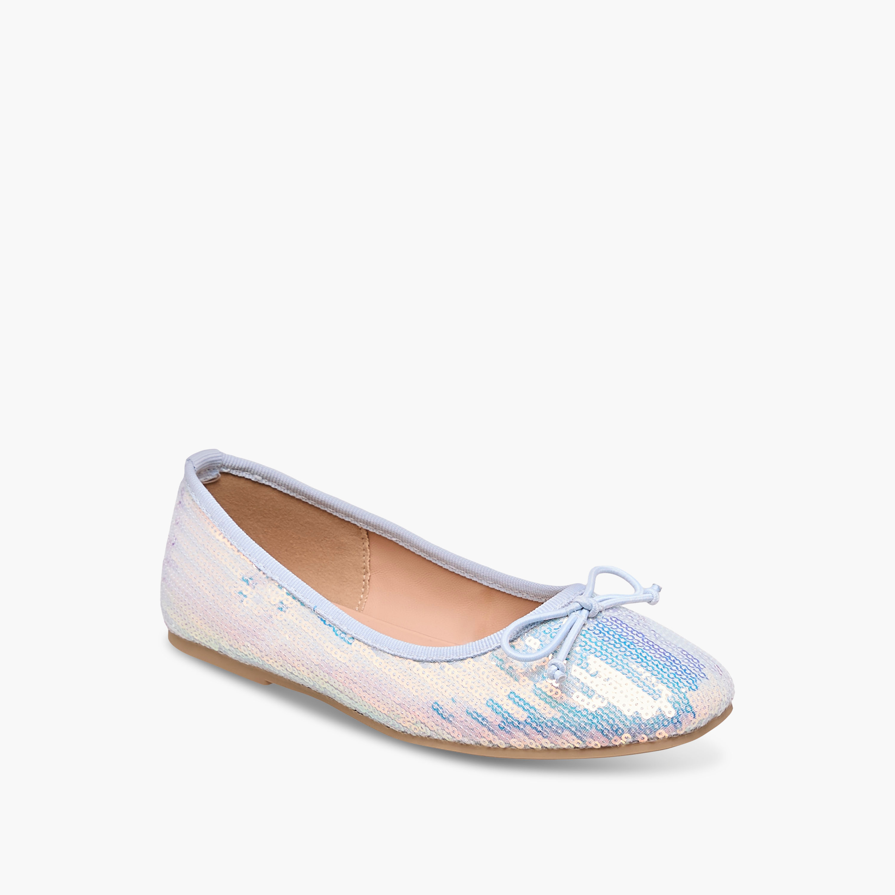 Little Missy Sequinned Slip-On Ballerina Shoes with Bow Detail-girls-shoes-ballerinas-image-2