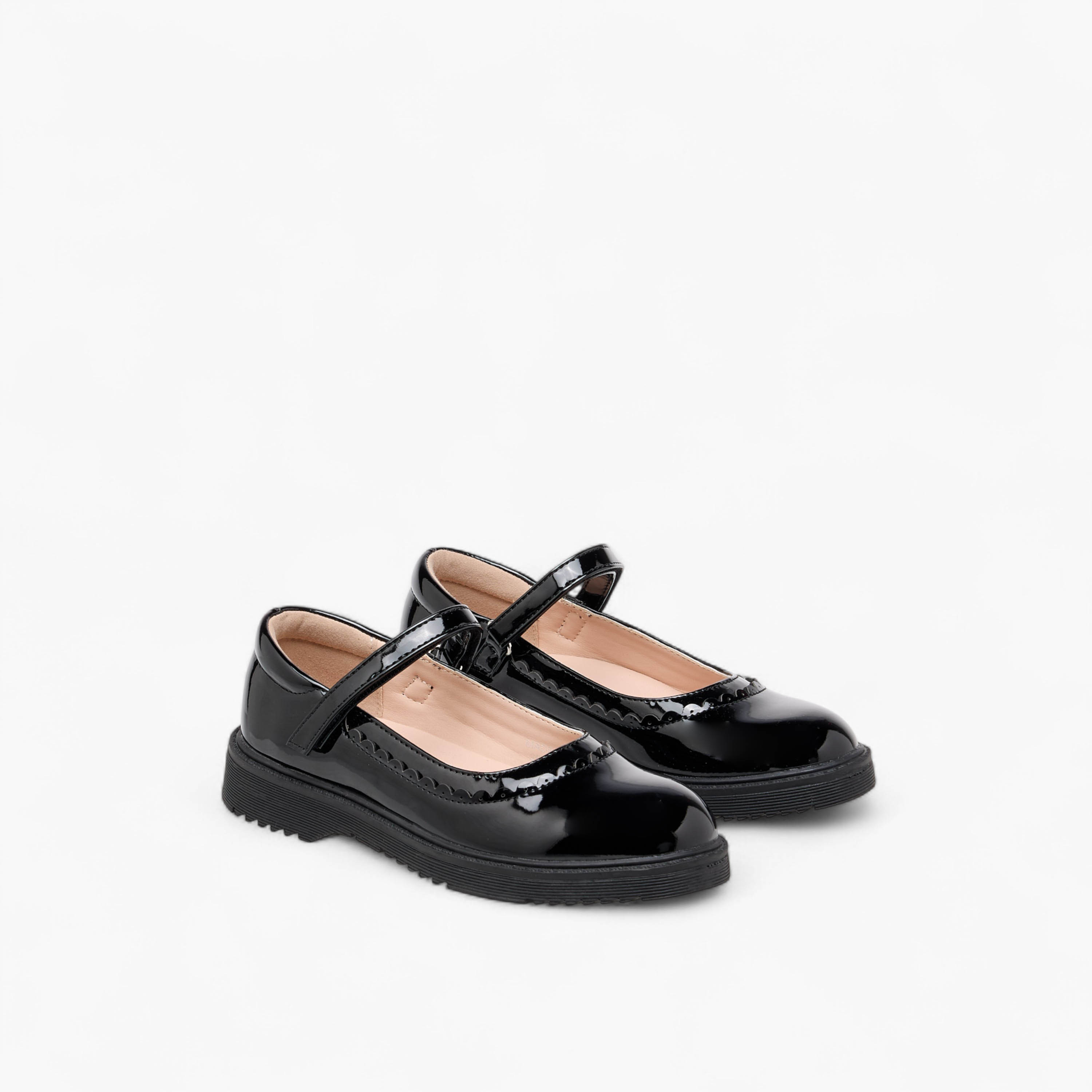 Flora Bella Scalloped Detail Mary Jane School Shoes with Hook and Loop Closure-girls-shoes-maryjanes-image-1