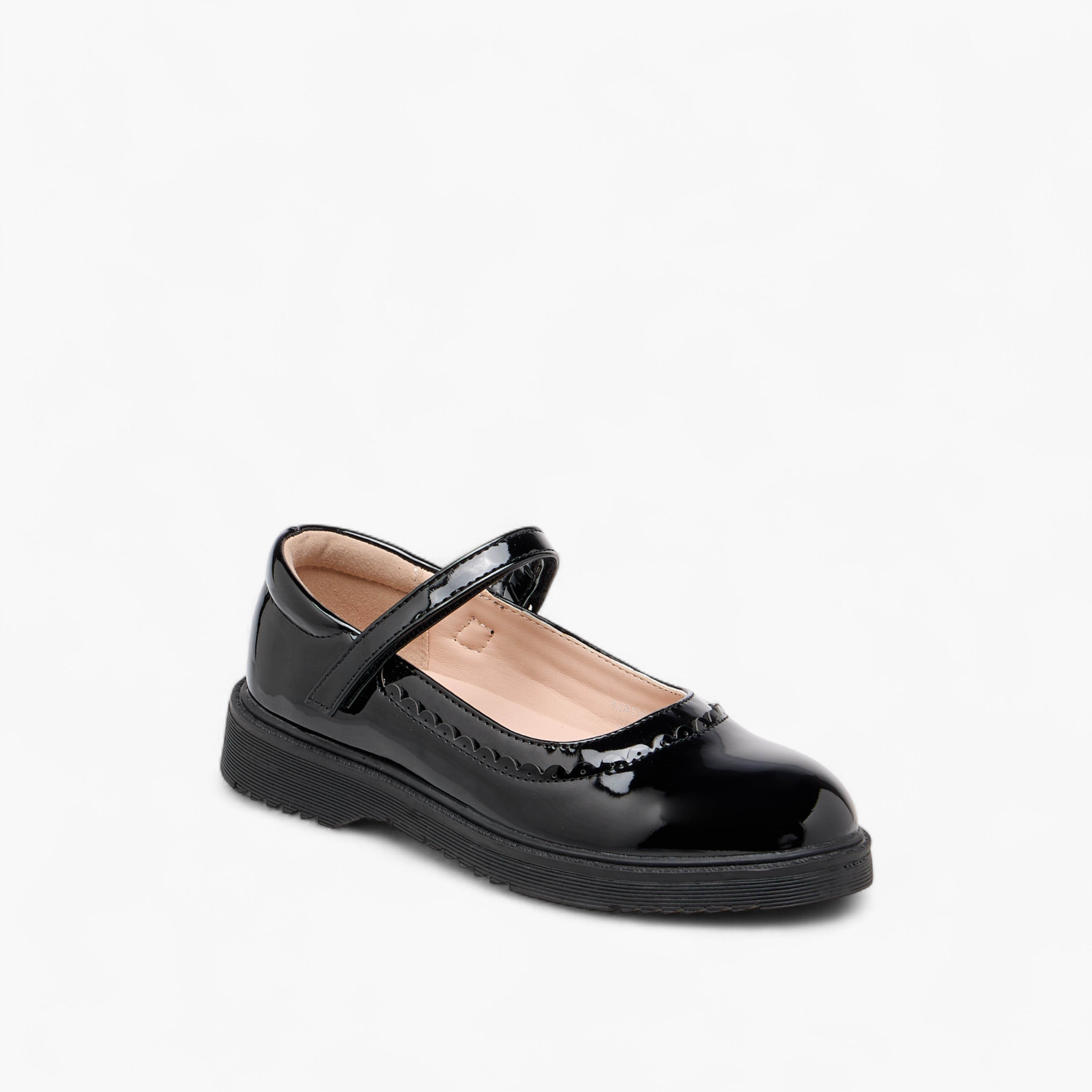 Flora Bella Scalloped Detail Mary Jane School Shoes with Hook and Loop Closure-girls-shoes-maryjanes-image-2