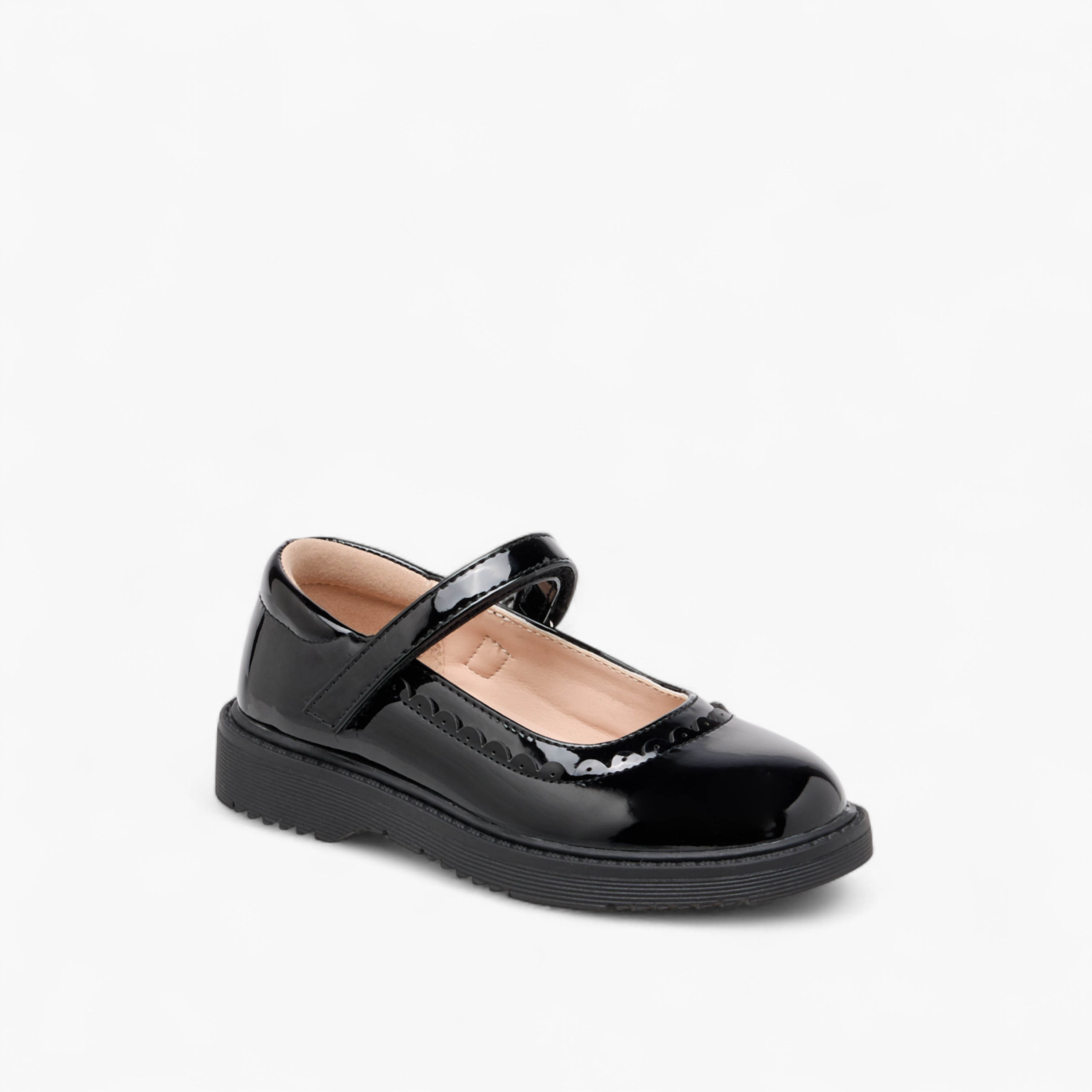 حذاء ماري جين مدرسي بشريط إغلاق لاصق وتفاصيل كشكش من فلورا بيلا-girls-shoes-schoolshoes-image-2