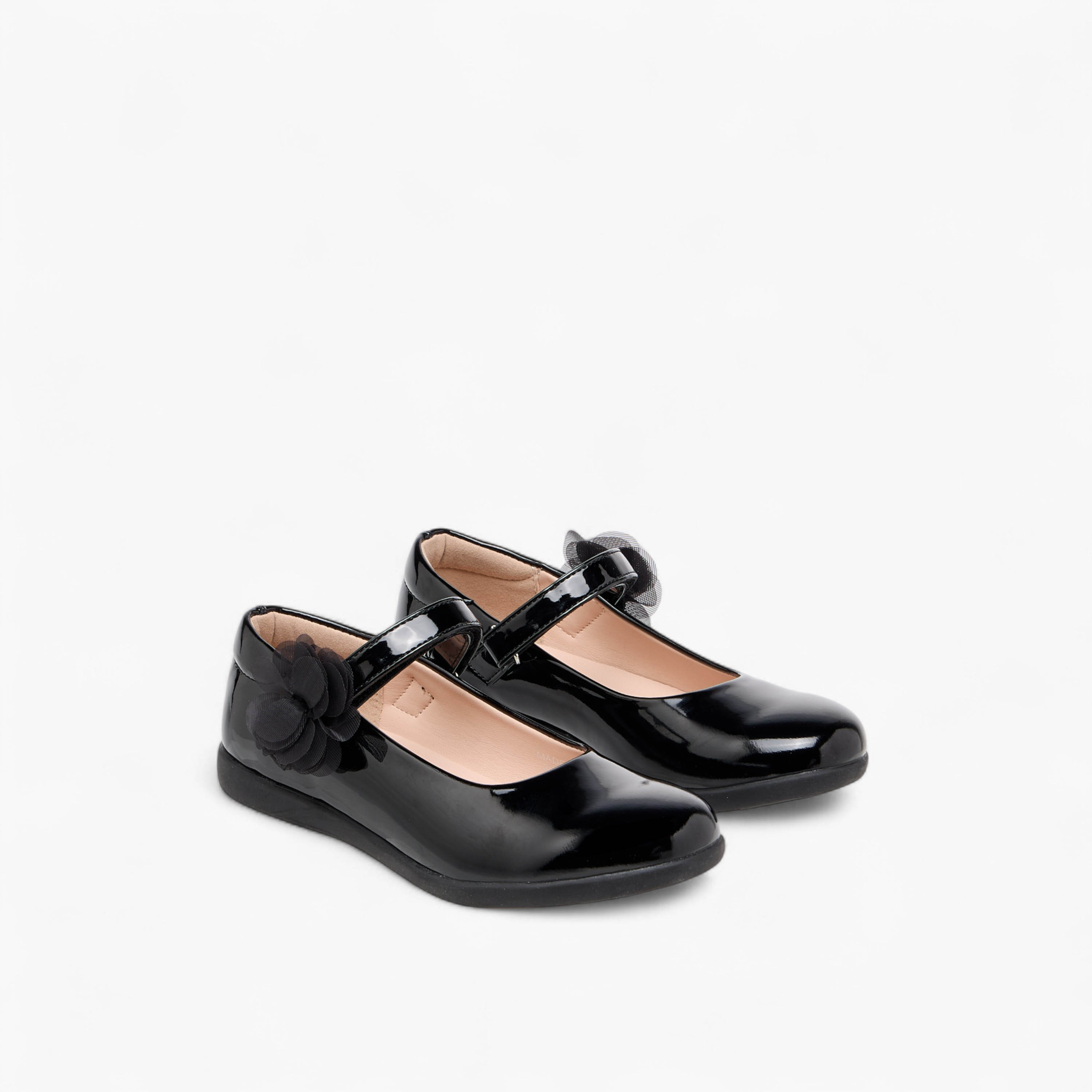 Flora Bella Floral Accent Mary Jane School Shoes with Hook and Loop Closure-girls-shoes-schoolshoes-image-1