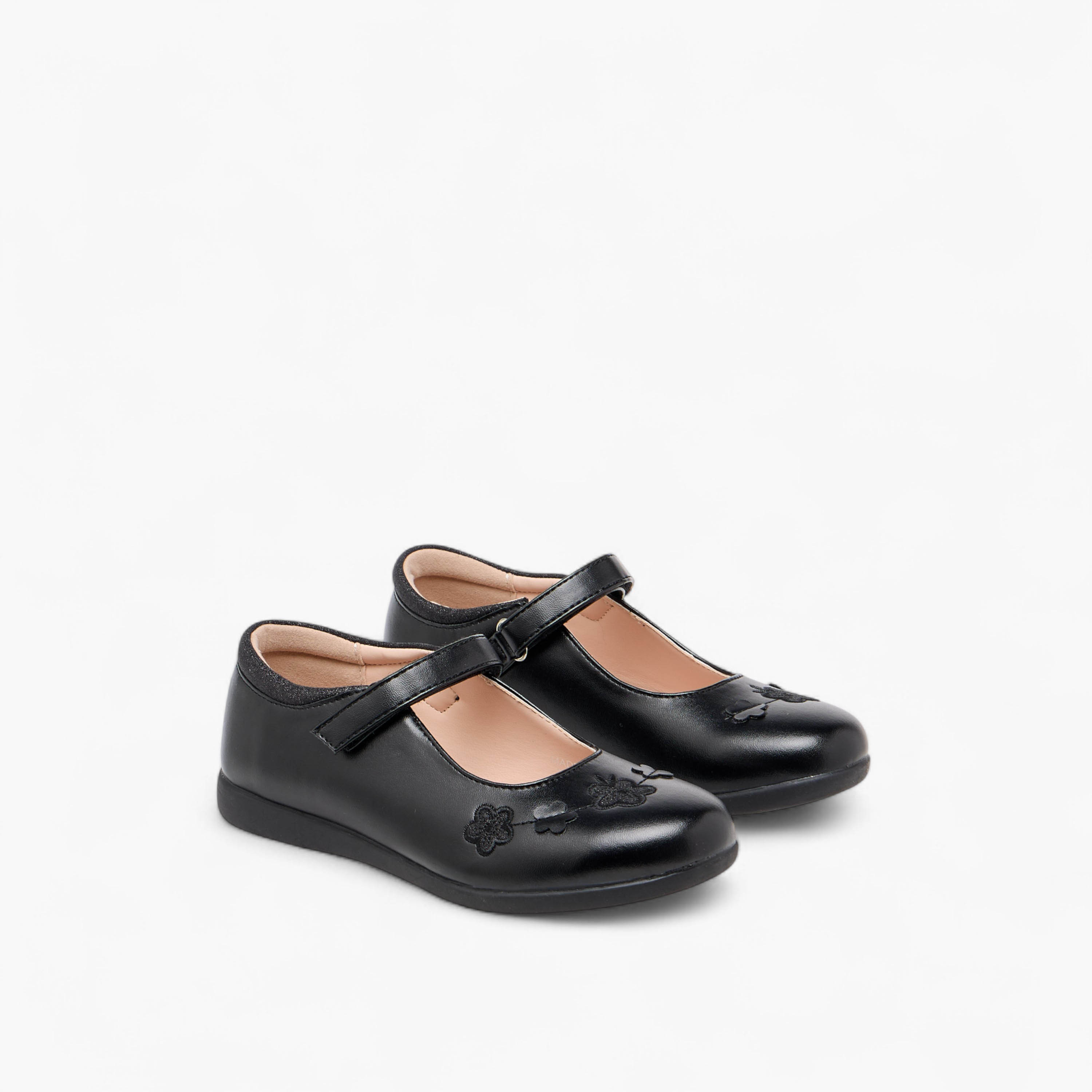 Flora Bella Floral Embroidered Mary Jane School Shoes with Hook and Loop Closure-girls-shoes-schoolshoes-image-1