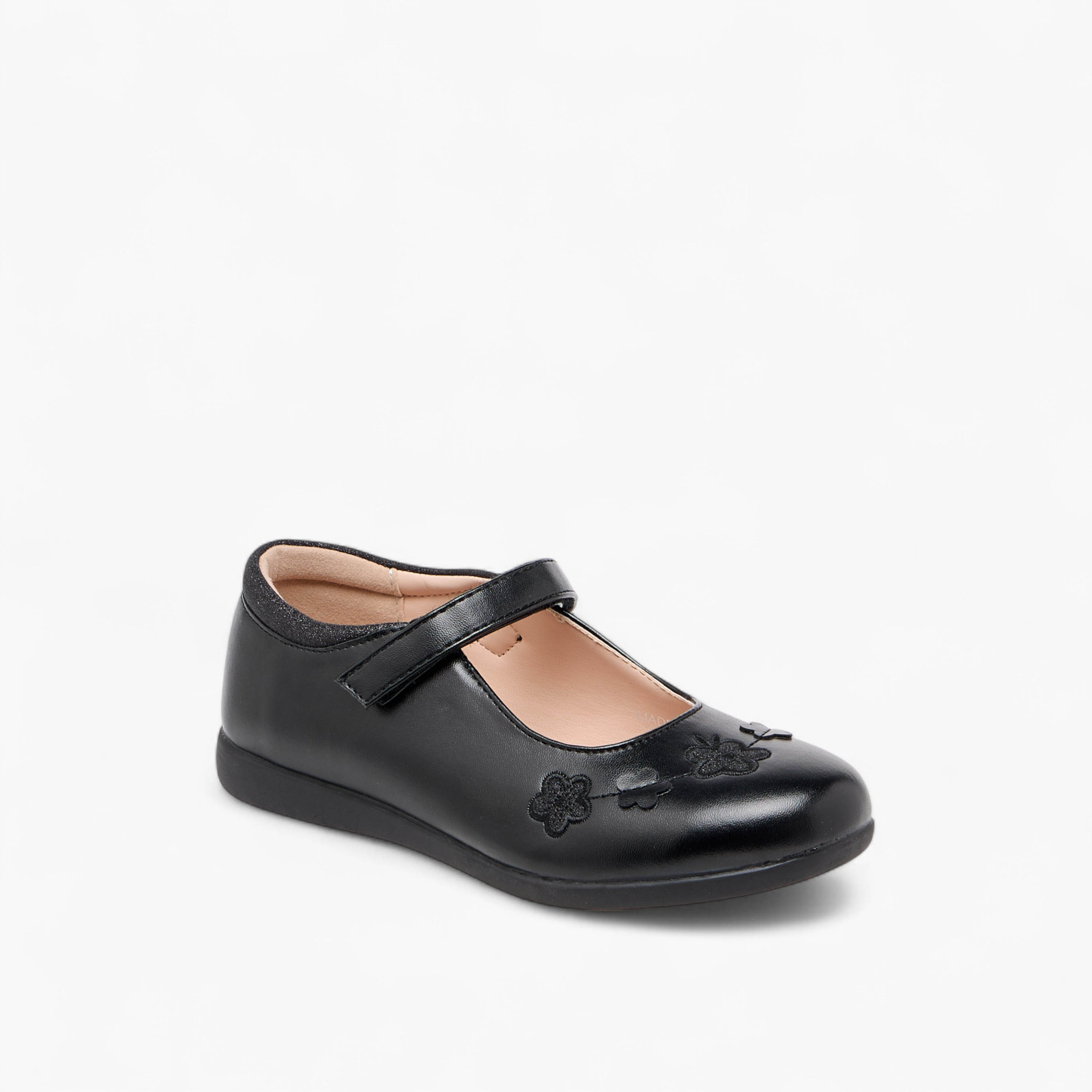 Flora Bella Floral Embroidered Mary Jane School Shoes with Hook and Loop Closure-girls-shoes-schoolshoes-image-2